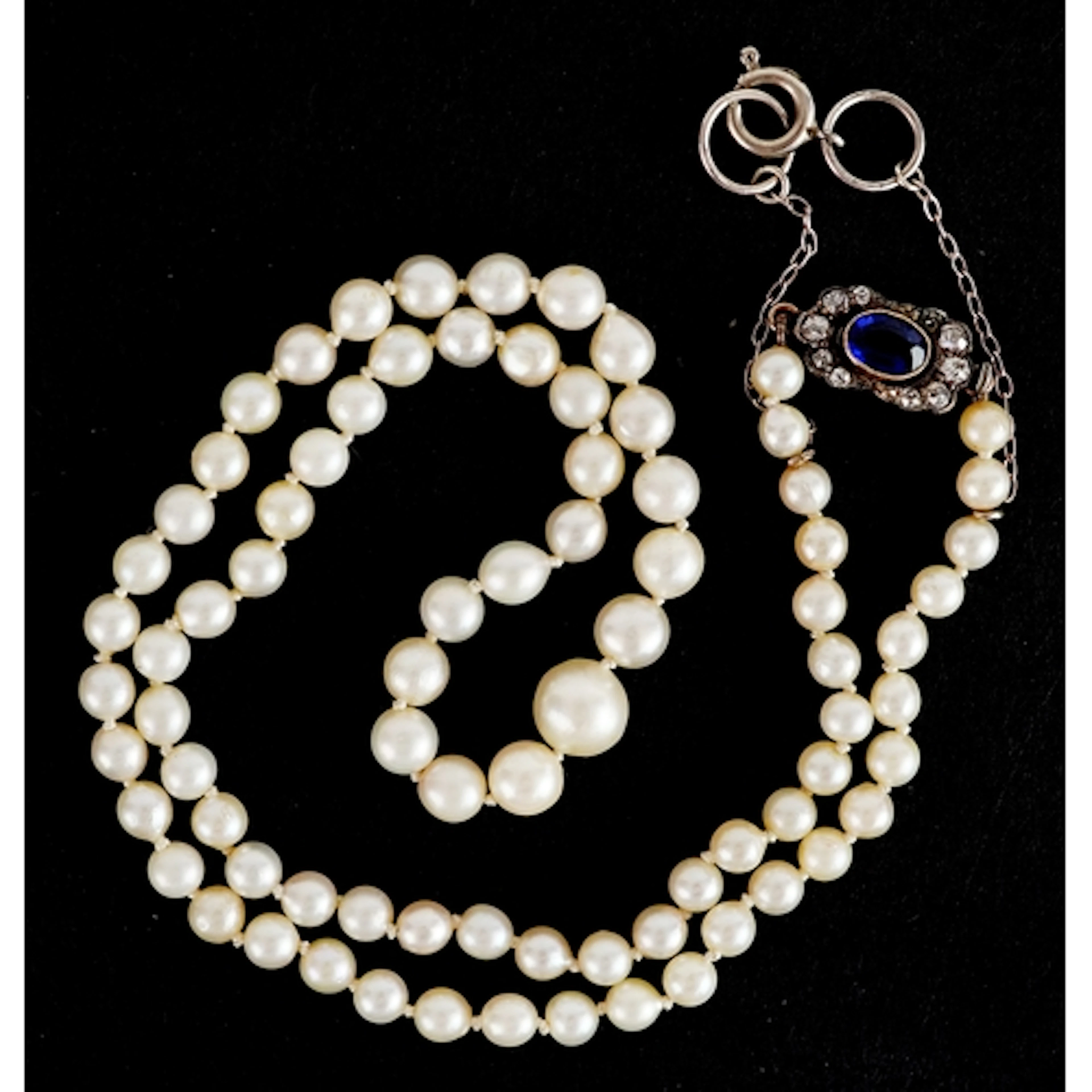 Graduated cultured pearl bead necklace with unmarked gold sa...