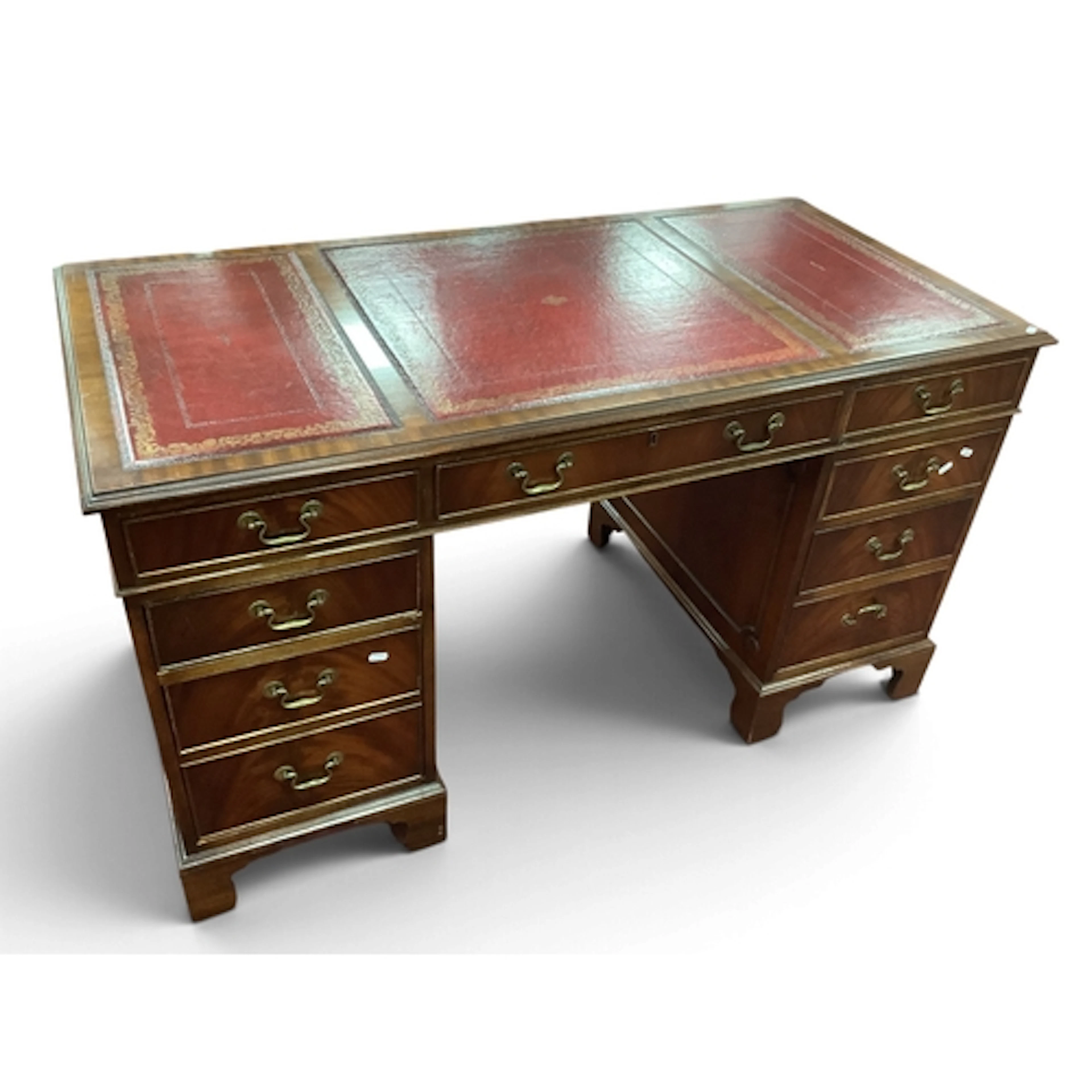 Reproduction Mahogany Office Desk with red inset scriver to ...