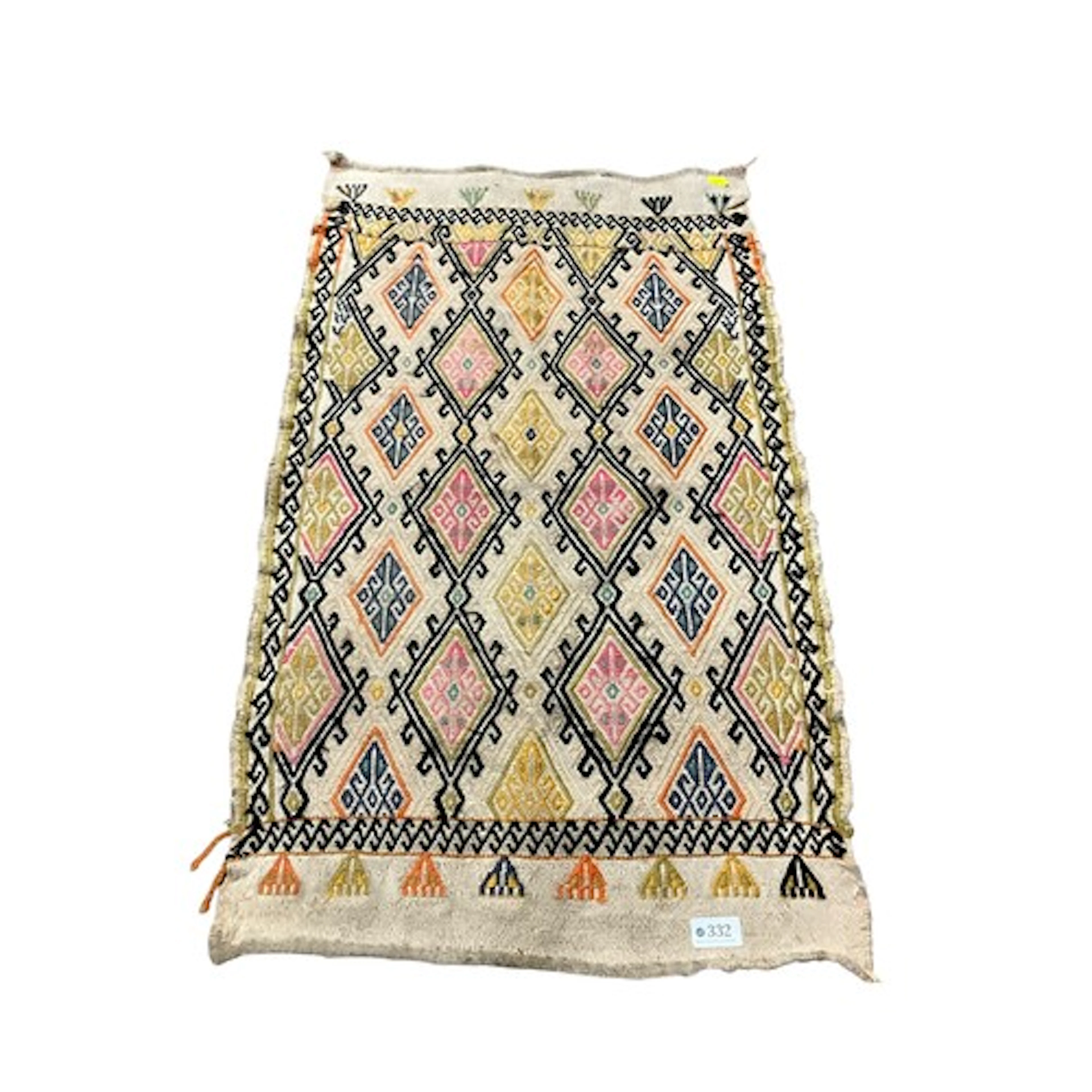 Vintage Turkish mini kilim with geometric diamond patterns