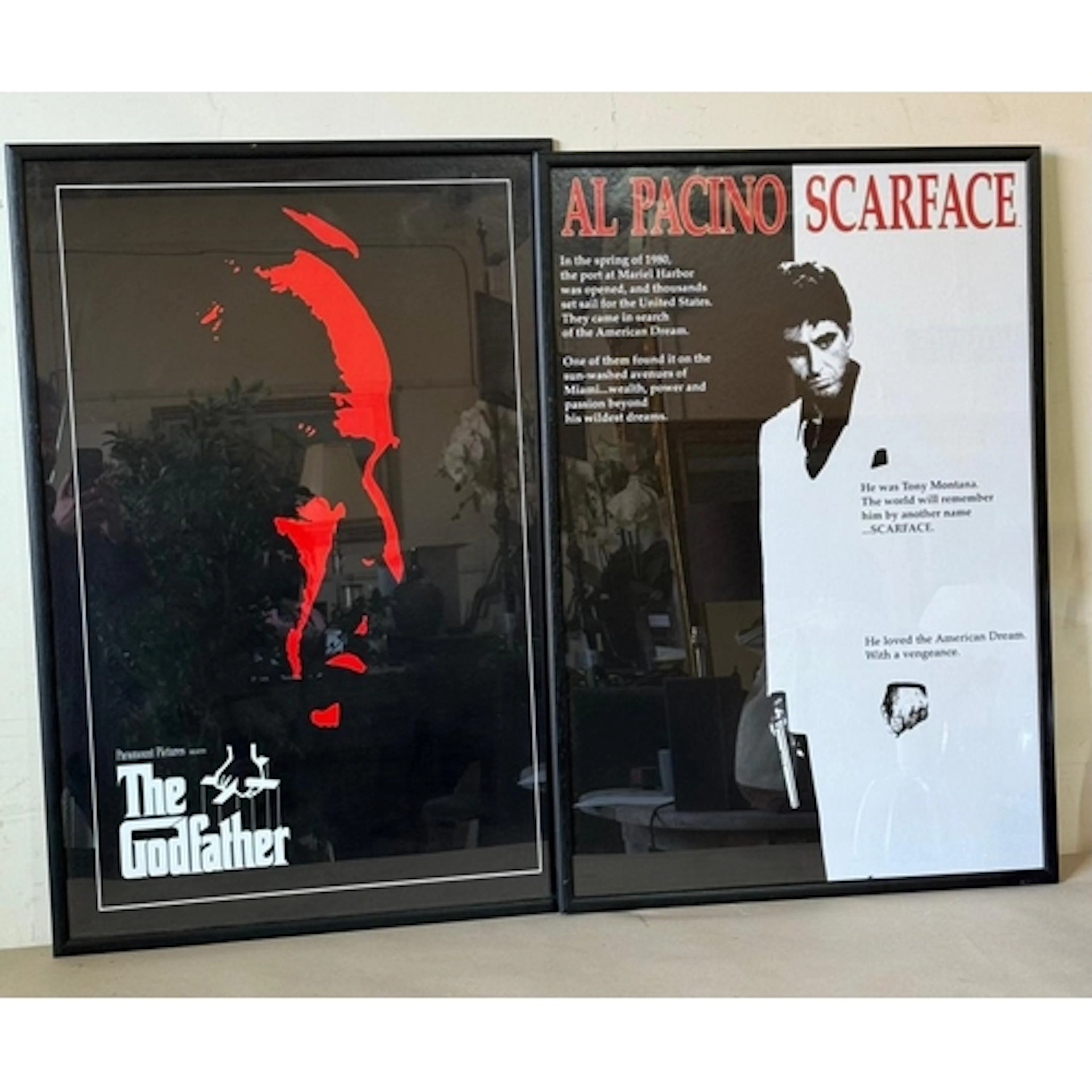 Two framed film posters for Scarface and The Godfather 64cm ...