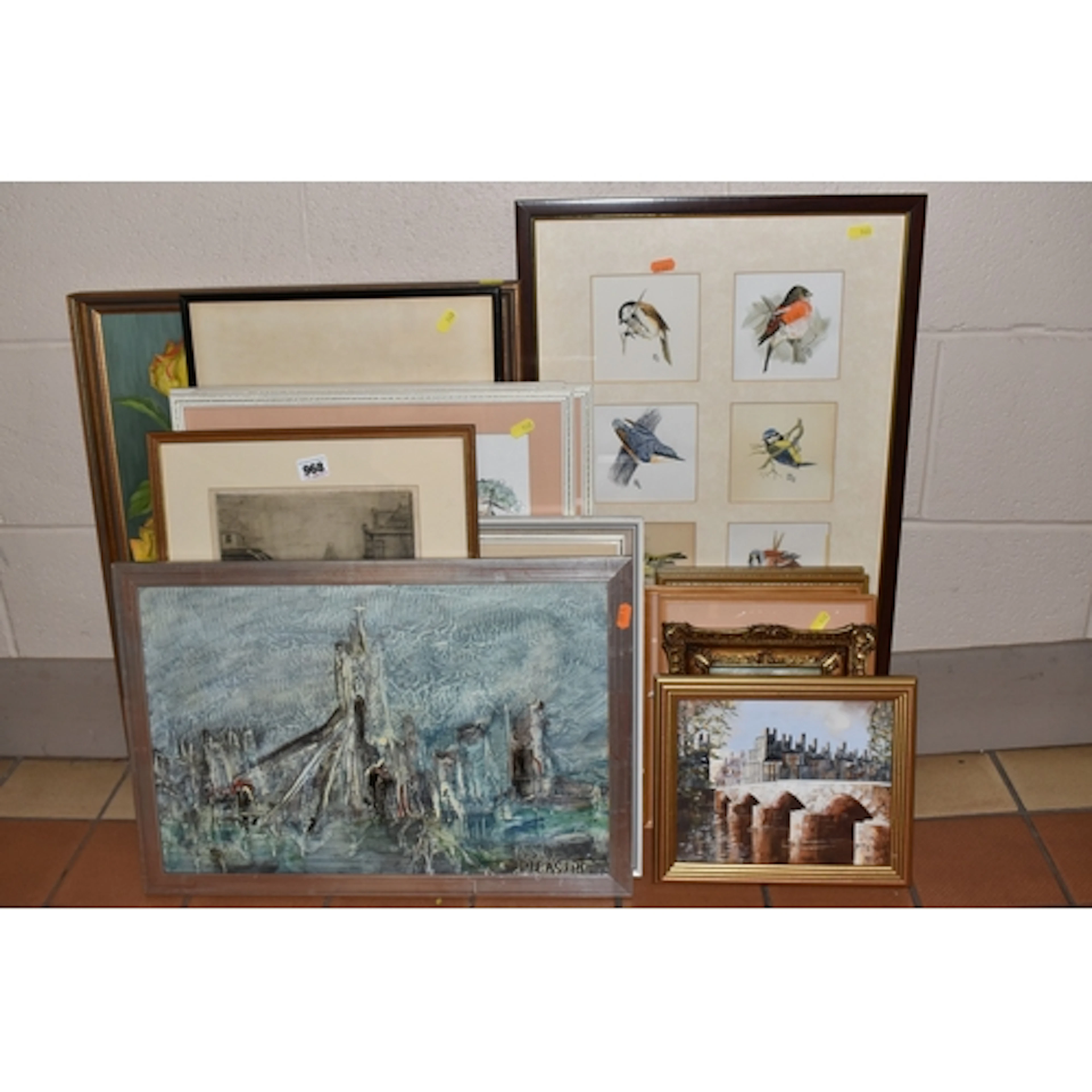 A SMALL QUANTITY OF PAINTINGS AND PRINTS, to include an abst...