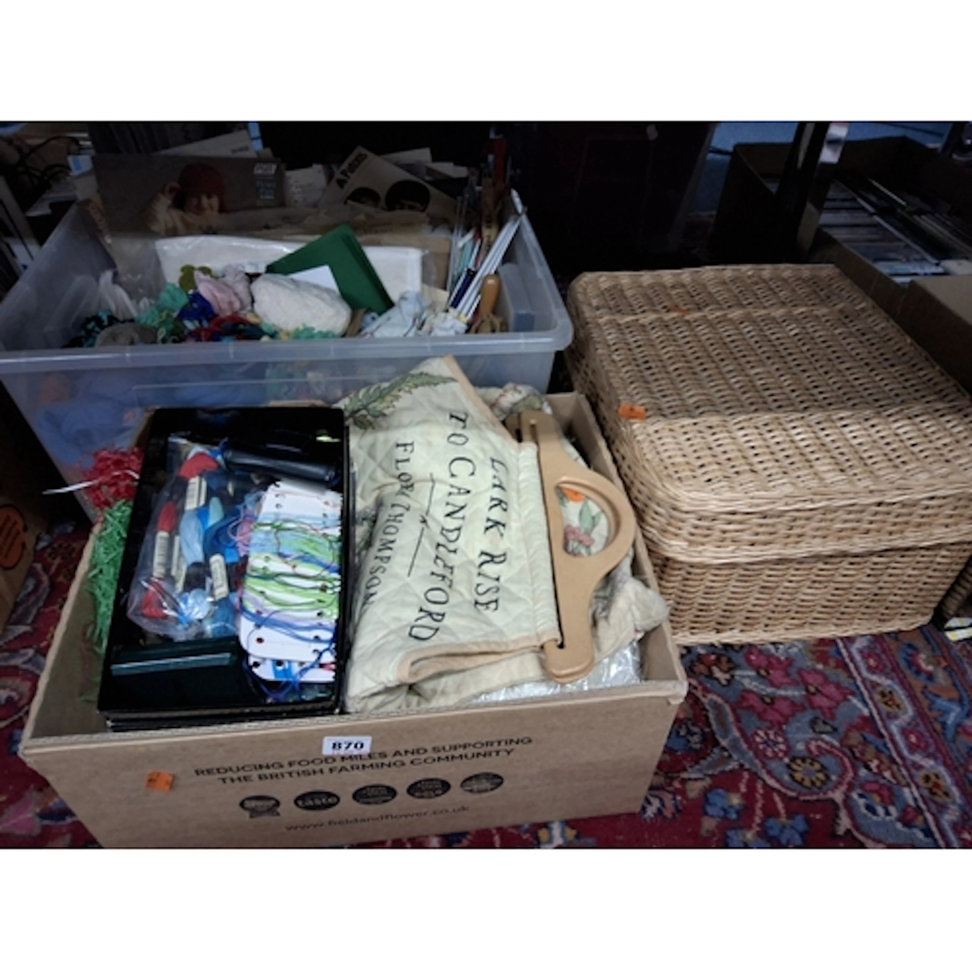THREE BOXES AND LOOSE SEWING SUPPLIES, to include Anchor emb...