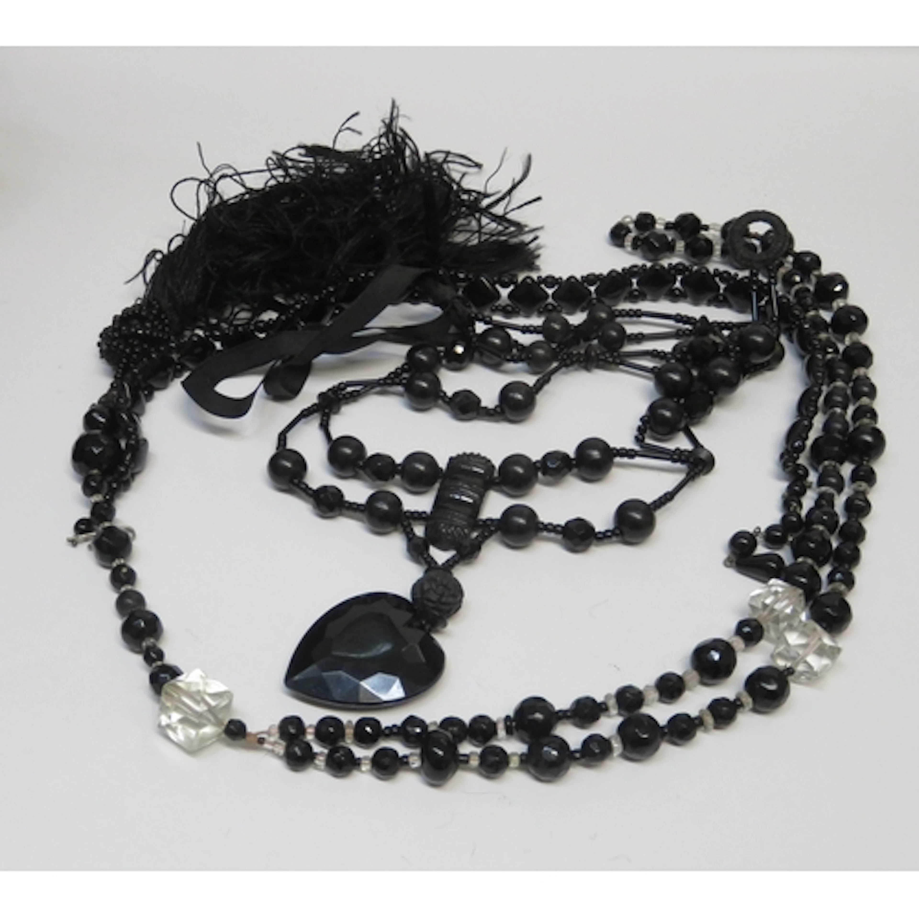Group of three jet and bead necklaces