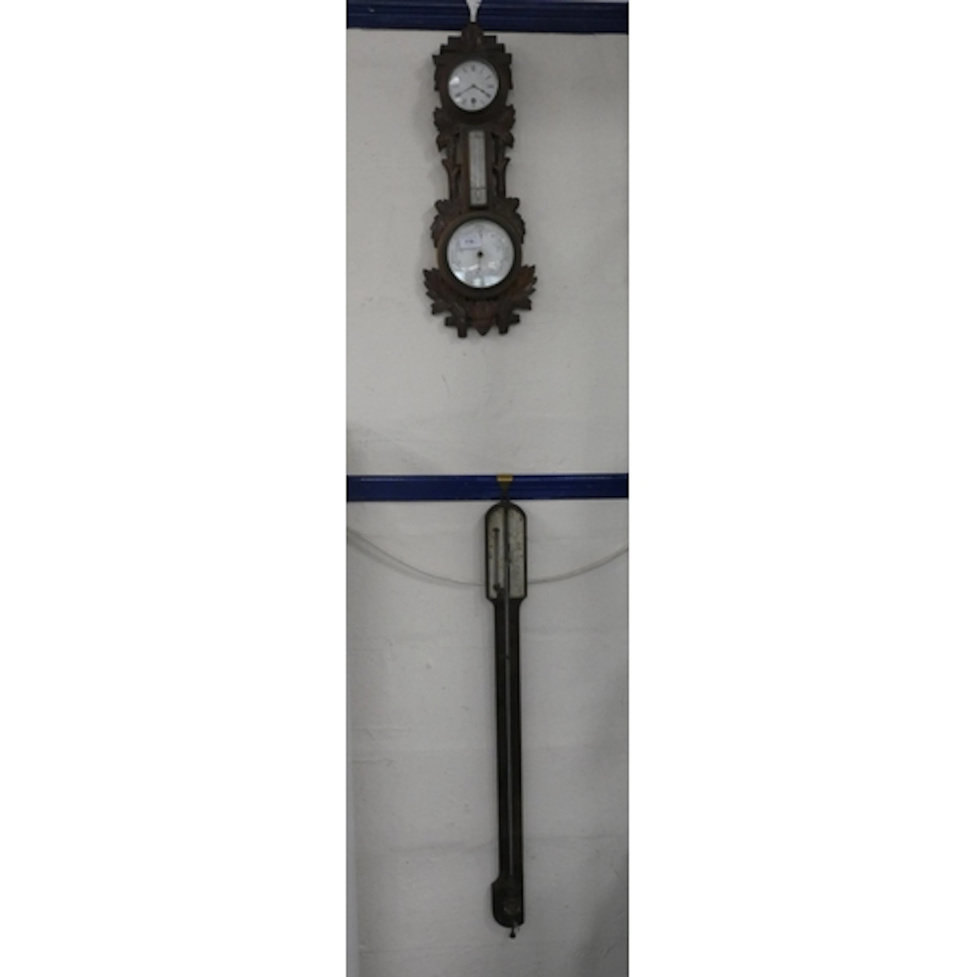 Late Victorian carved oak combination clock/barometer and a ...