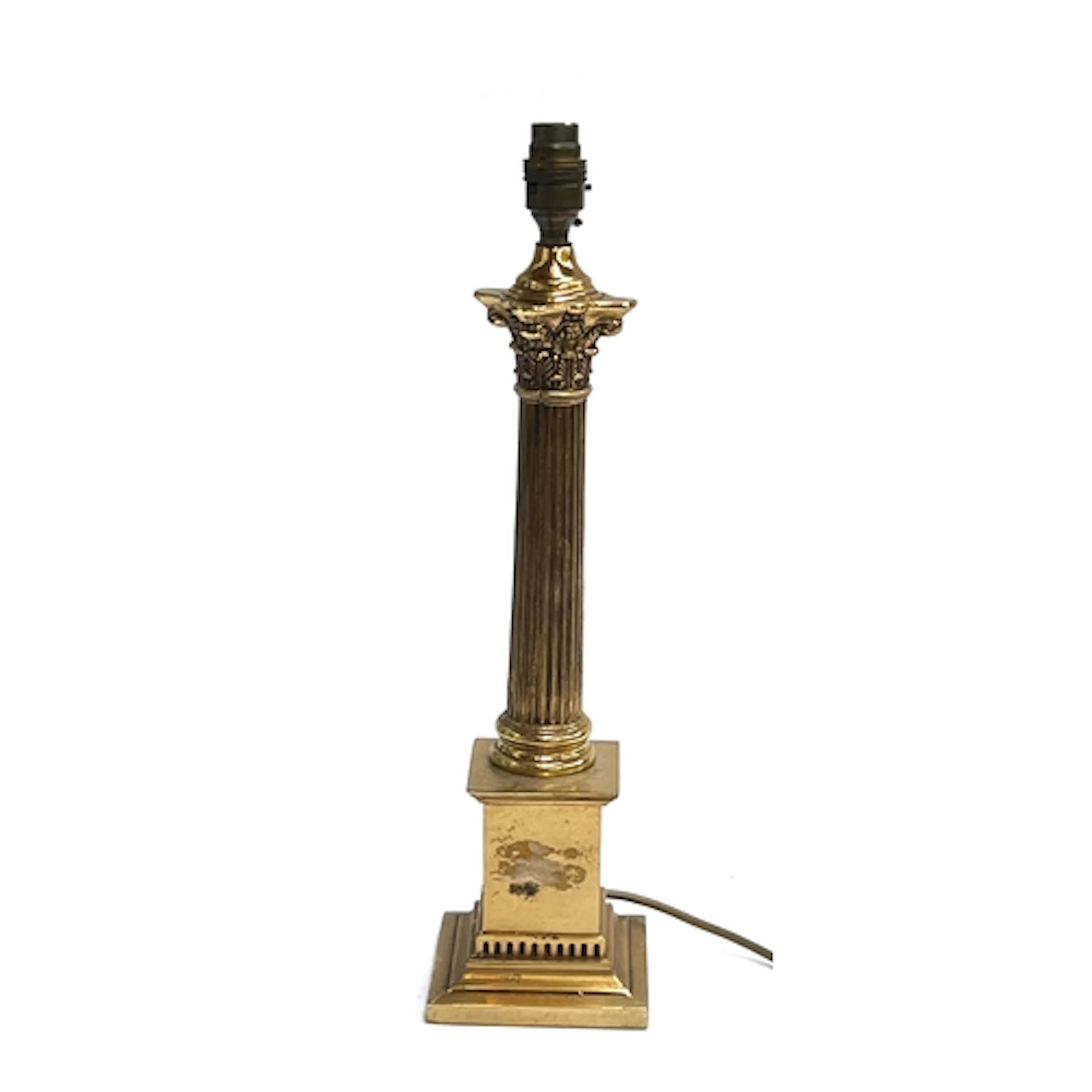 A gilt metal corinthian column form table lamp, 39cm to base...