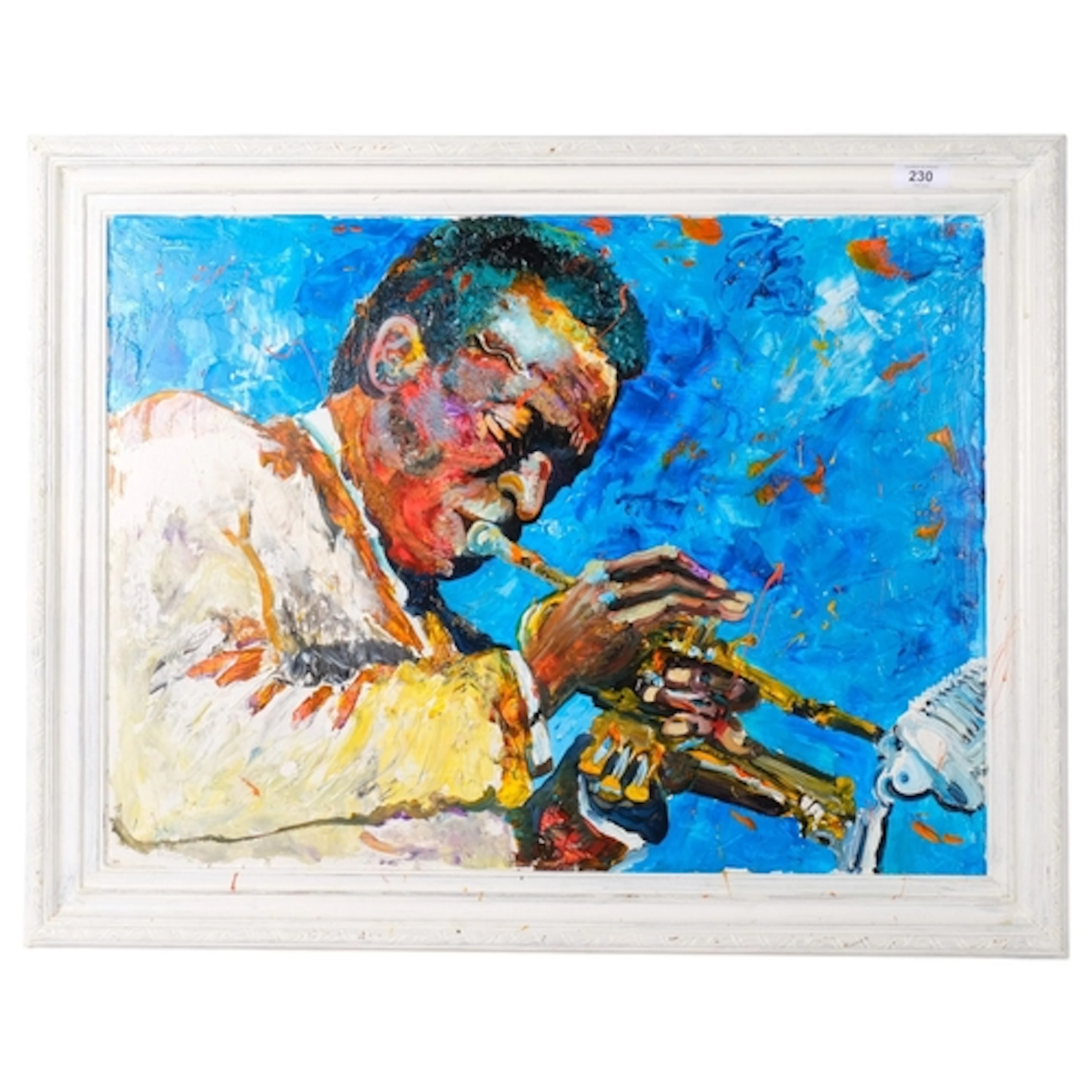 Clive Fredriksson, oils on board, Miles Davis, 55cm x 70cm o...