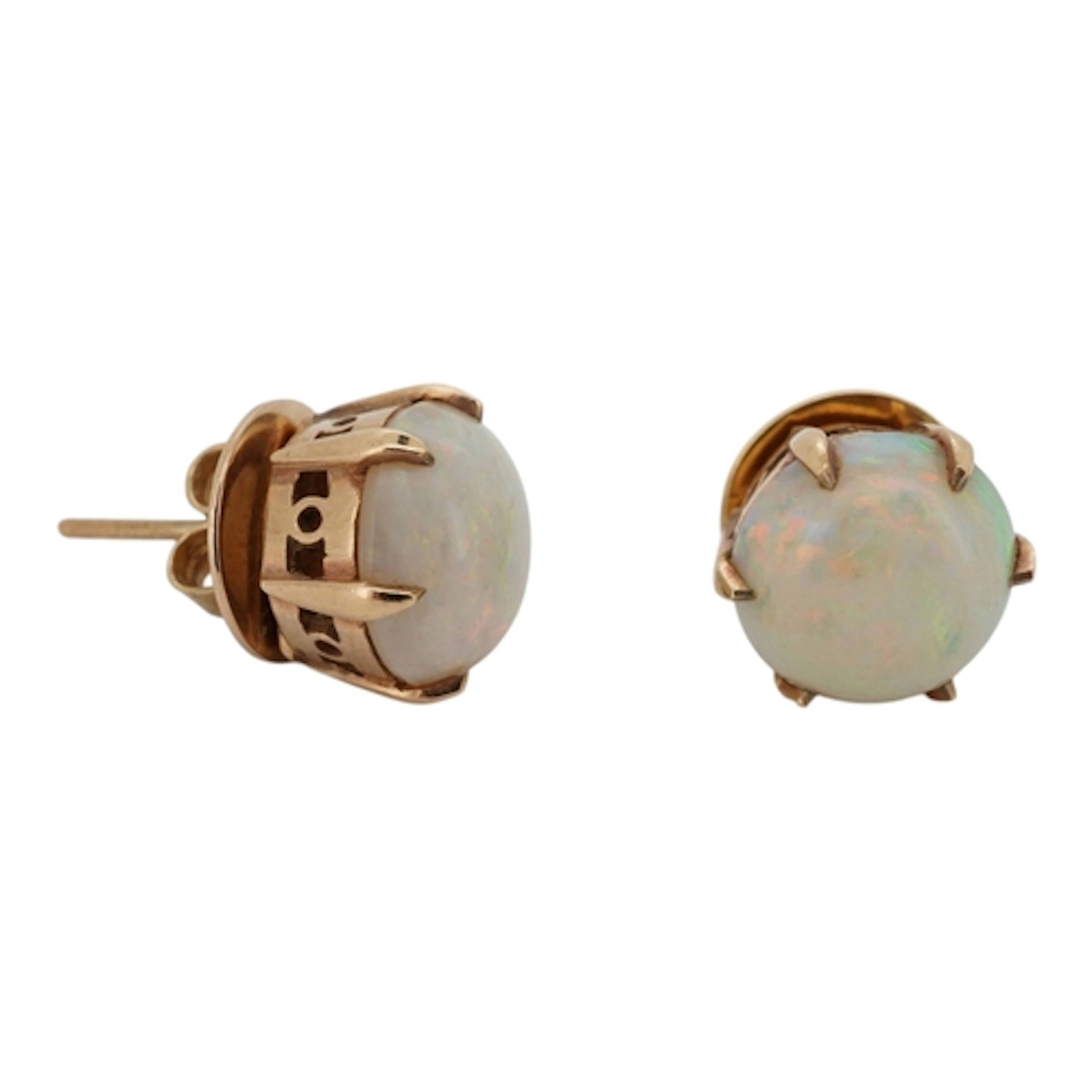 A pair of opal stud earrings, claw-set with cabochon opals m...