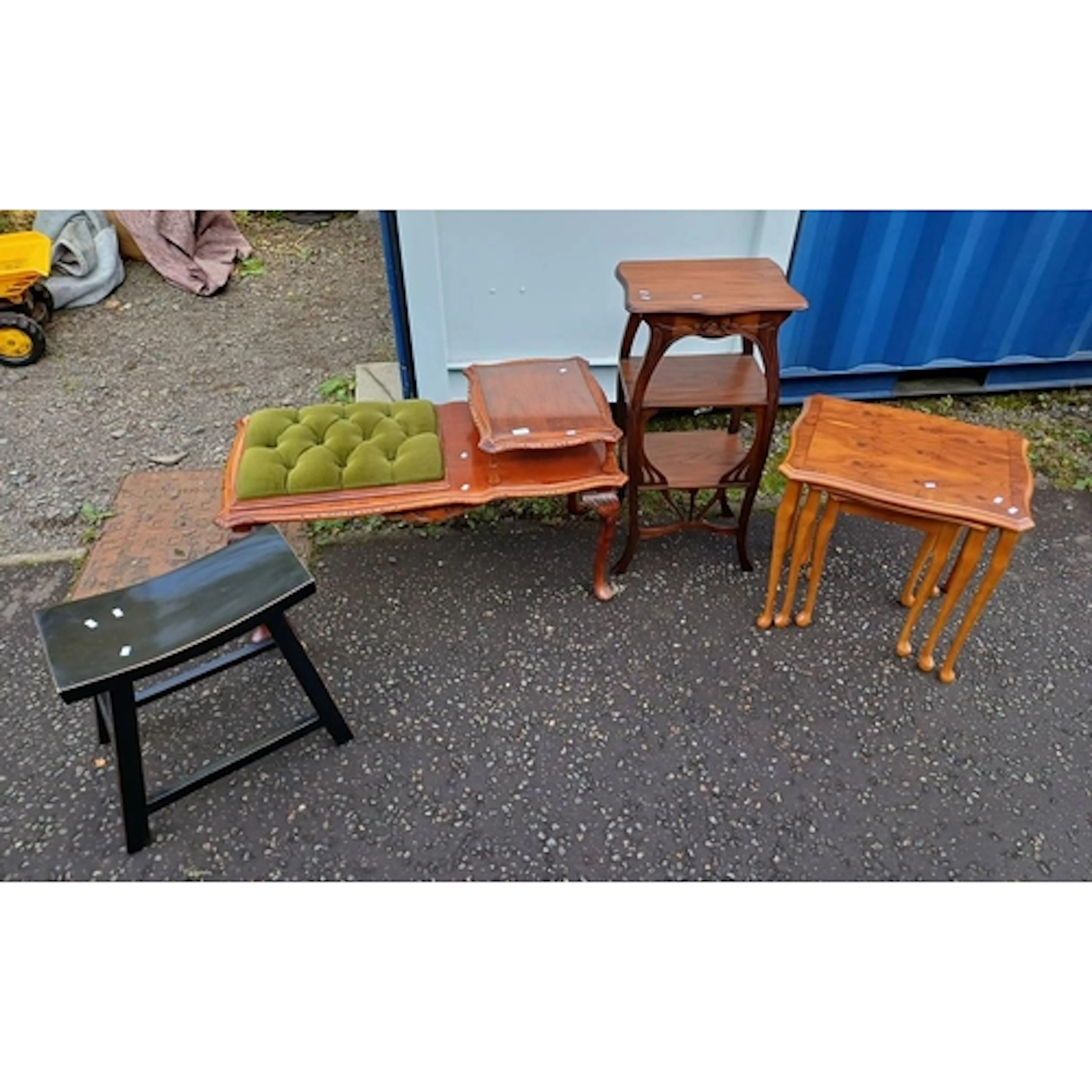 MAHOGANY 3-TIER WHAT-NOT, JAPANESE STYLE STOOL, NEST OF 3 YE...