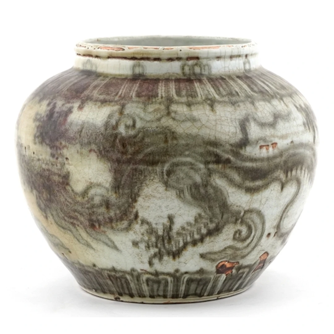 Large Chinese porcelain vase hand painted in blue and brown ...