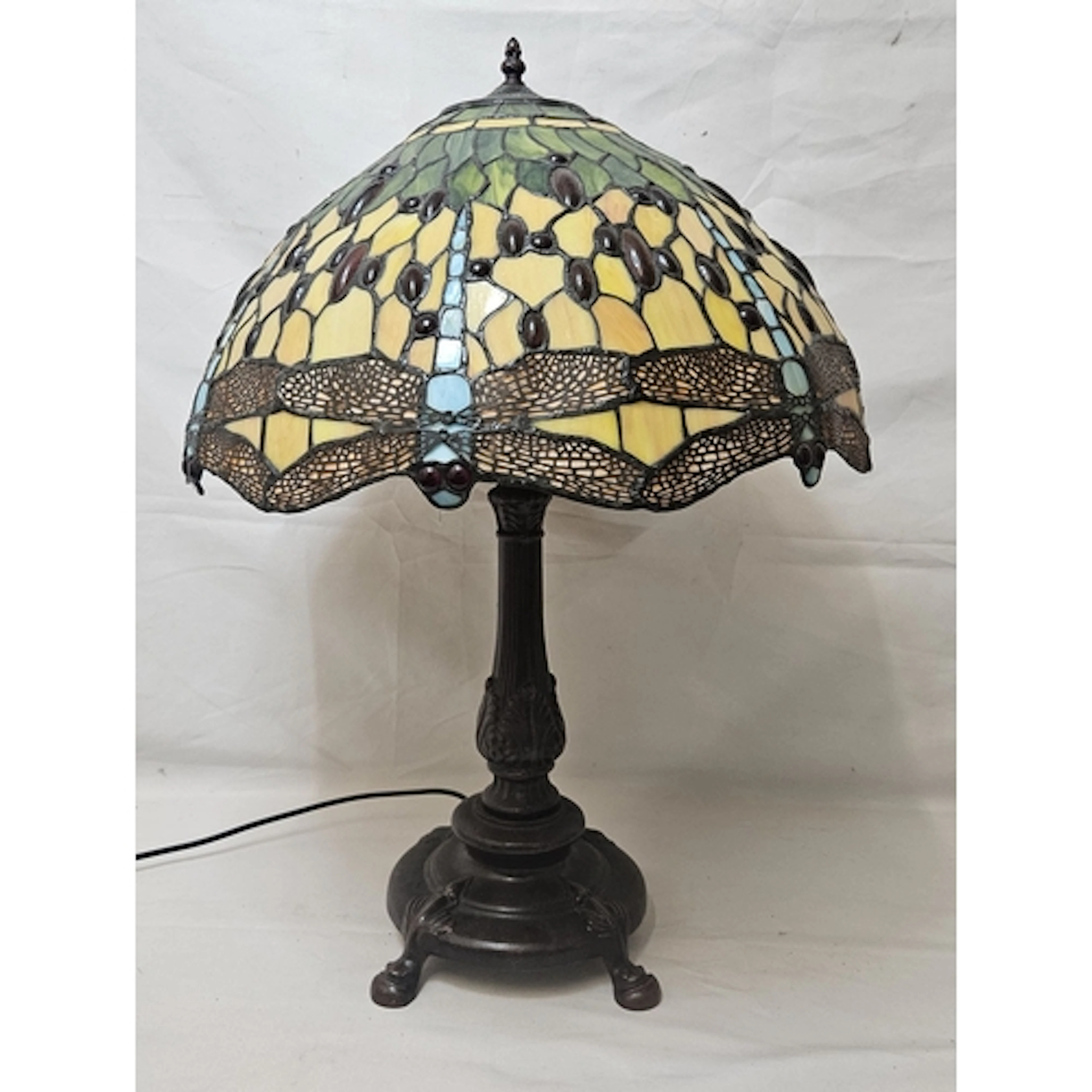 Large & Heavy Tiffany-Style Lamp with dragonflies approx. 65...