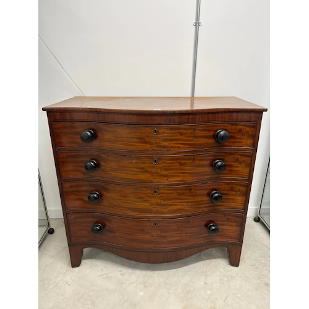 Mahogany serpentine fronted chest of four drawers, 108cm x 1...