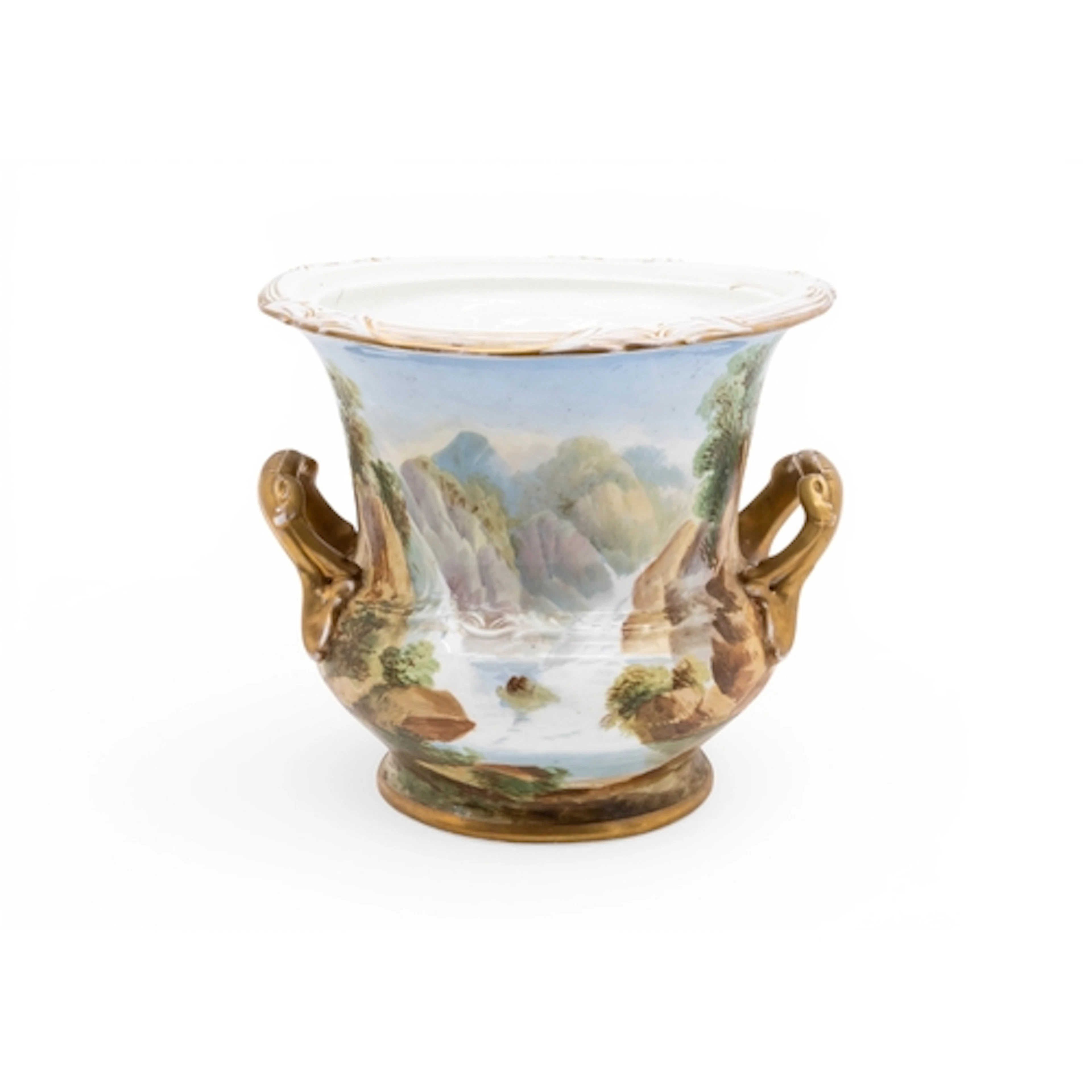 A PARIS PORCELAIN PAIL decorated with painted scenes of moun...