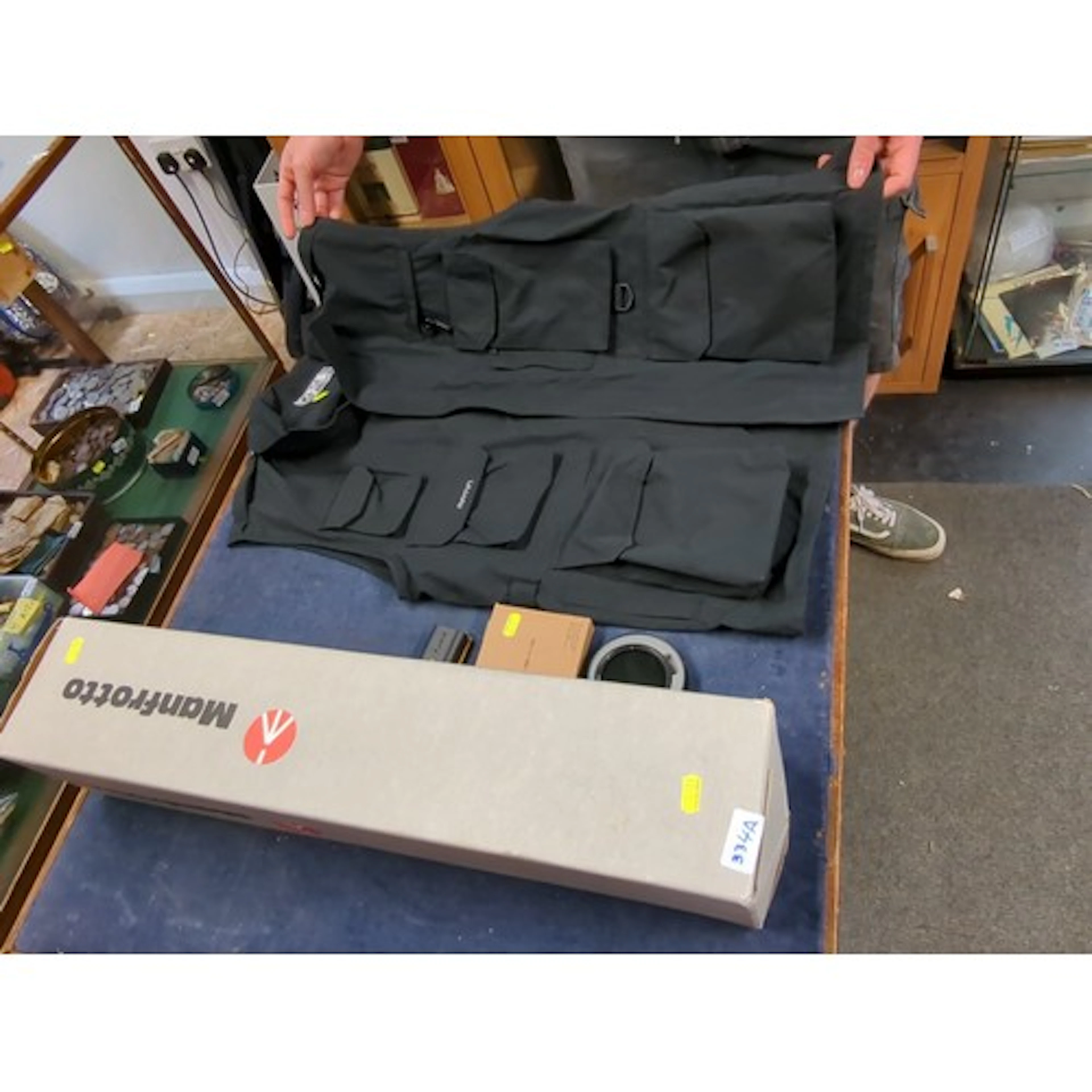Group of photography items including a Manfrotto 458B Neotec...