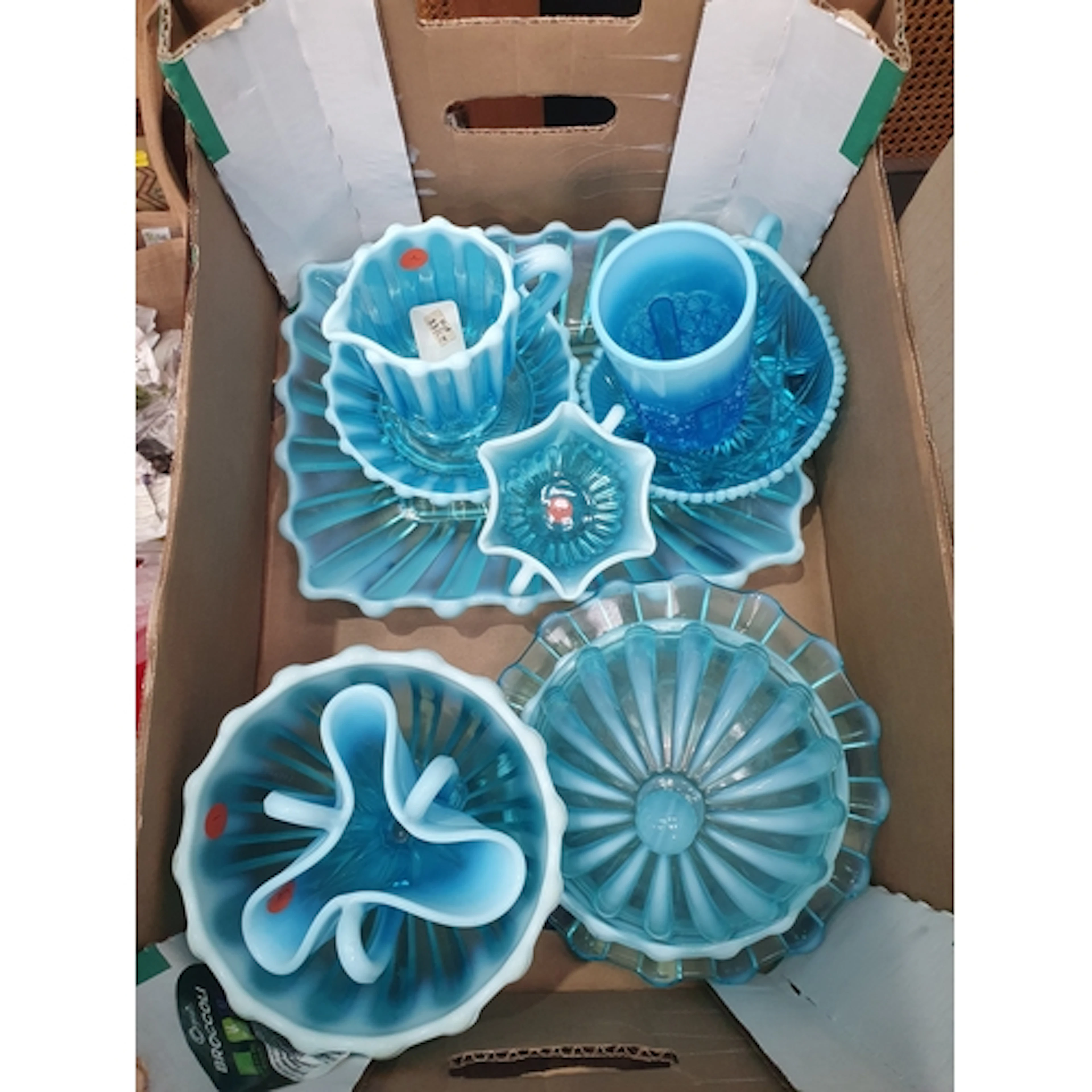 A box of blue Glassware, (R1).