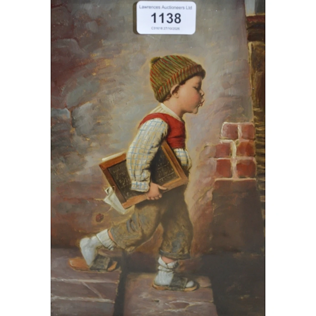 Dutch School, pair of oils on panel, children with chalk boa...
