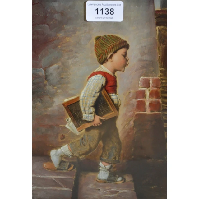 Dutch School, pair of oils on panel, children with chalk boa...