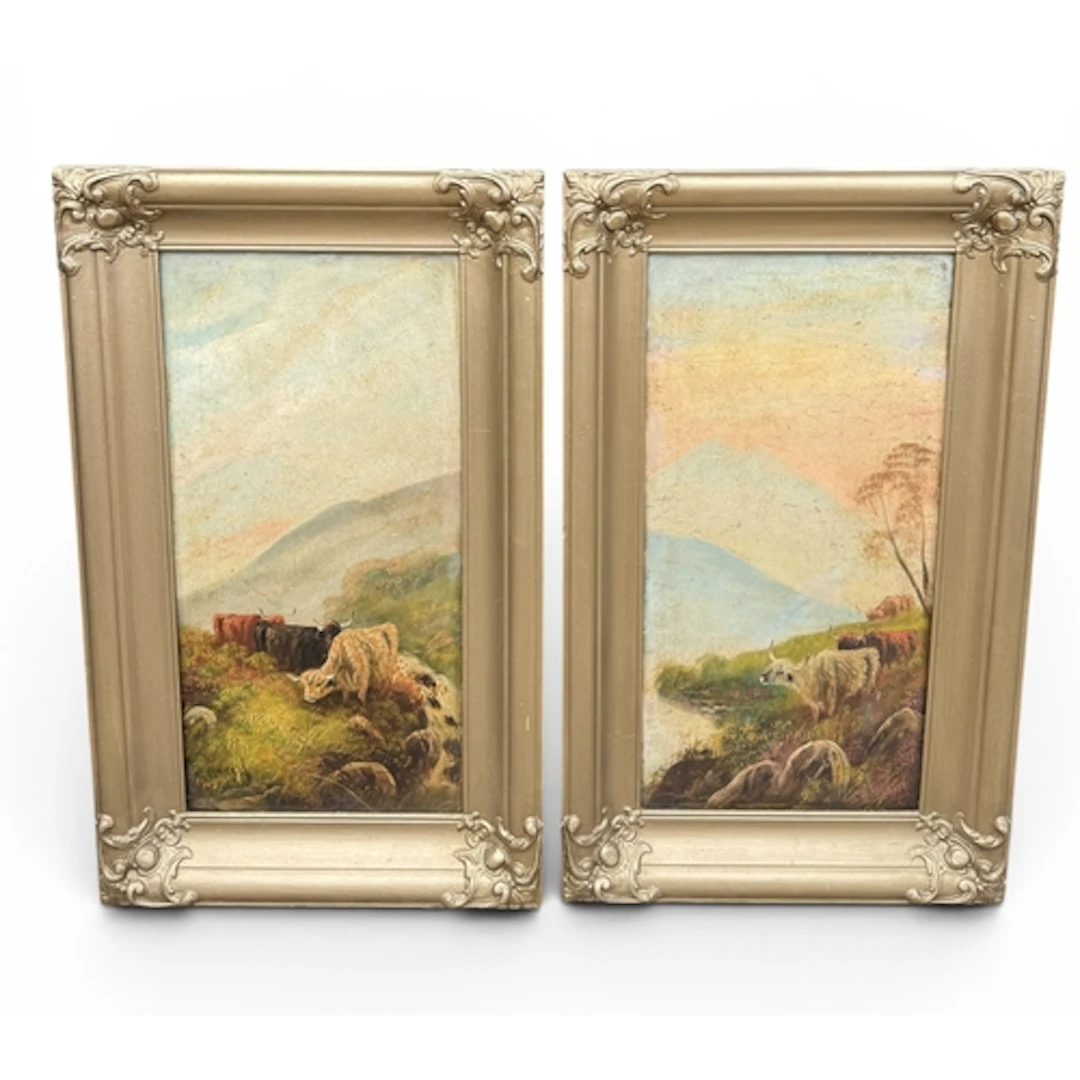 19TH CENTURY ENGLISH SCHOOL: A PAIR OF LANDSCAPES WITH CATTL...