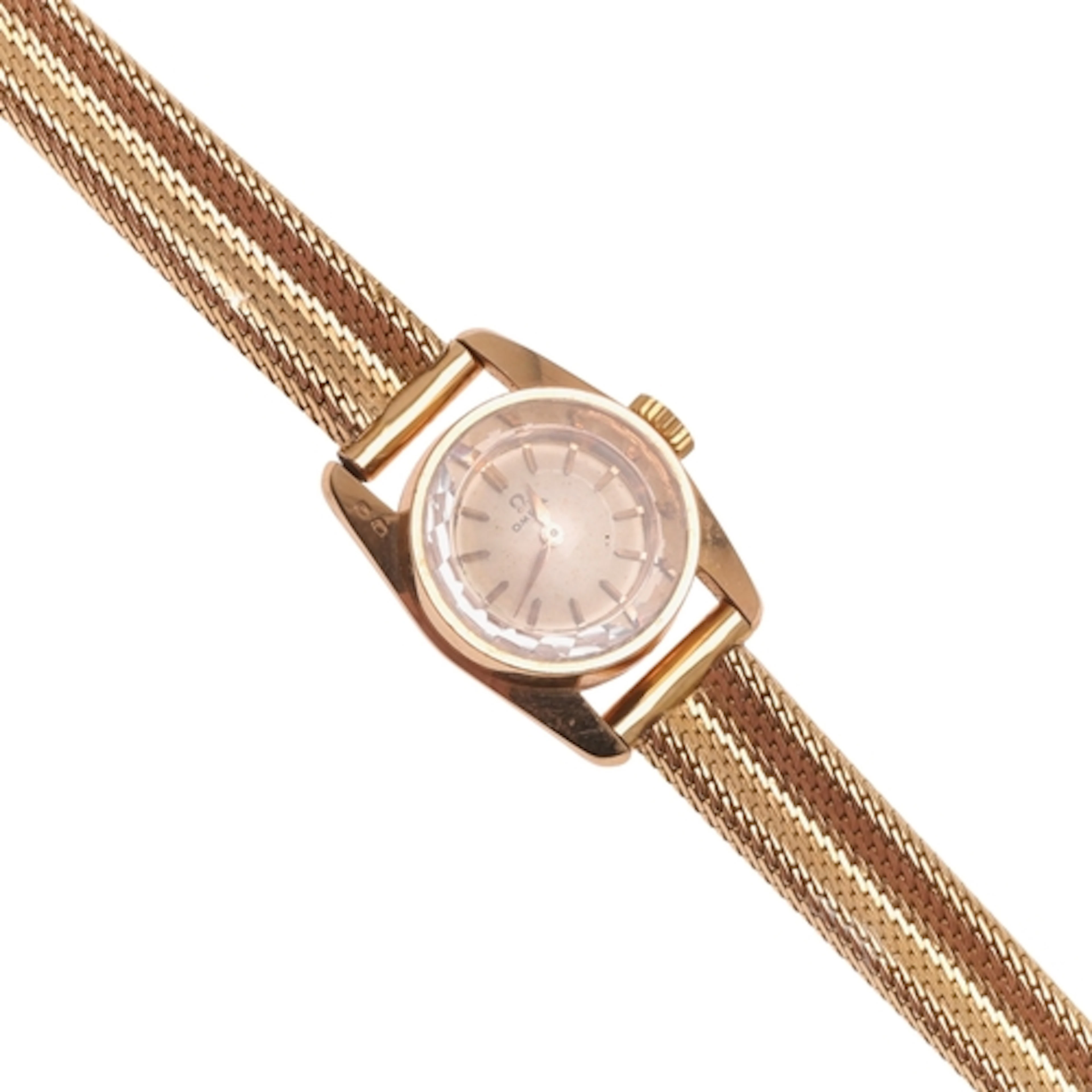 A LADY'S GOLD WRISTWATCH BY OMEGA. the signed circular dial ...