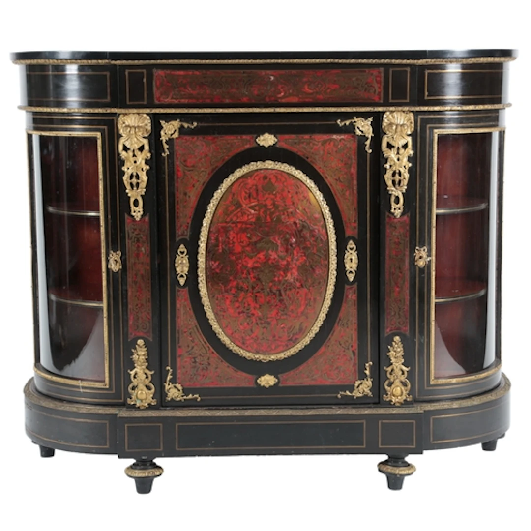 A French gilt metal mounted ebonised Boulle credenza, late 1...