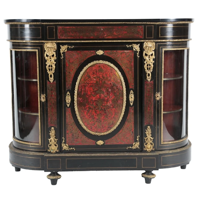 A French gilt metal mounted ebonised Boulle credenza, late 1...