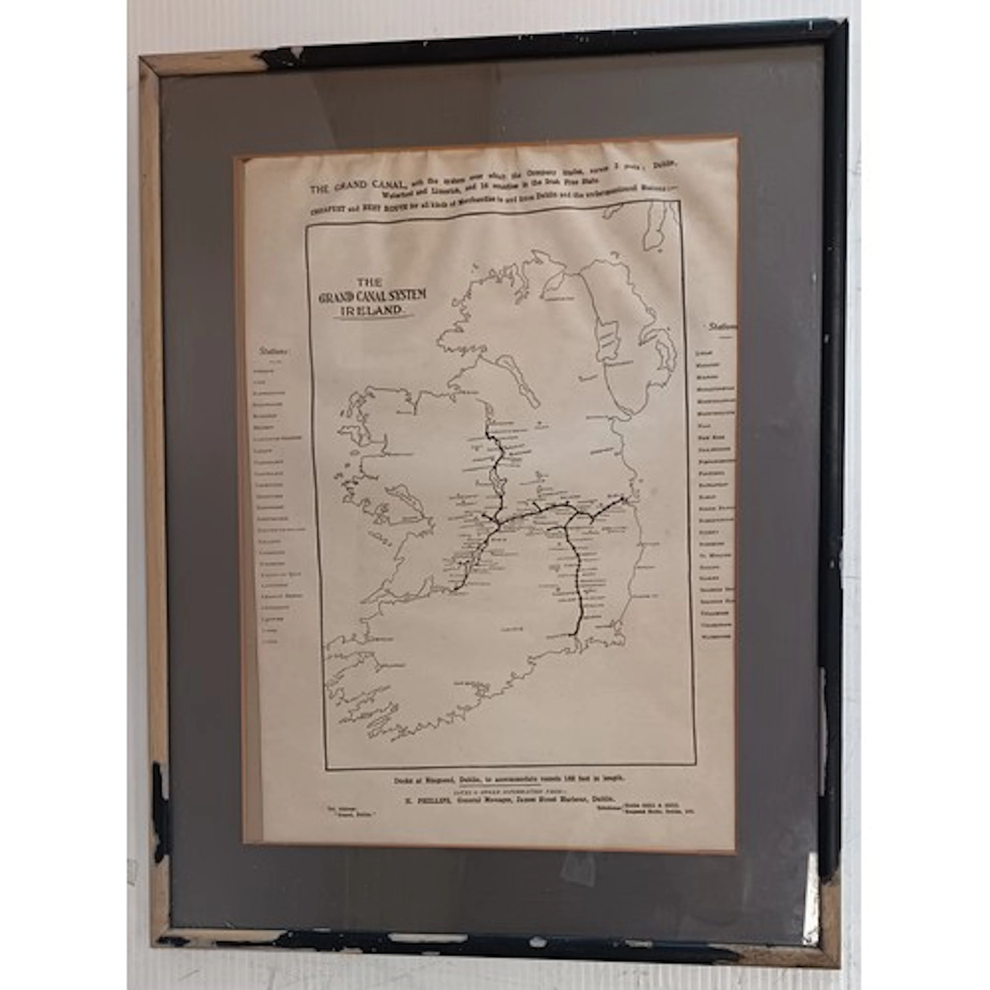 Framed historical printed map: The Grand Canal System, Irela...