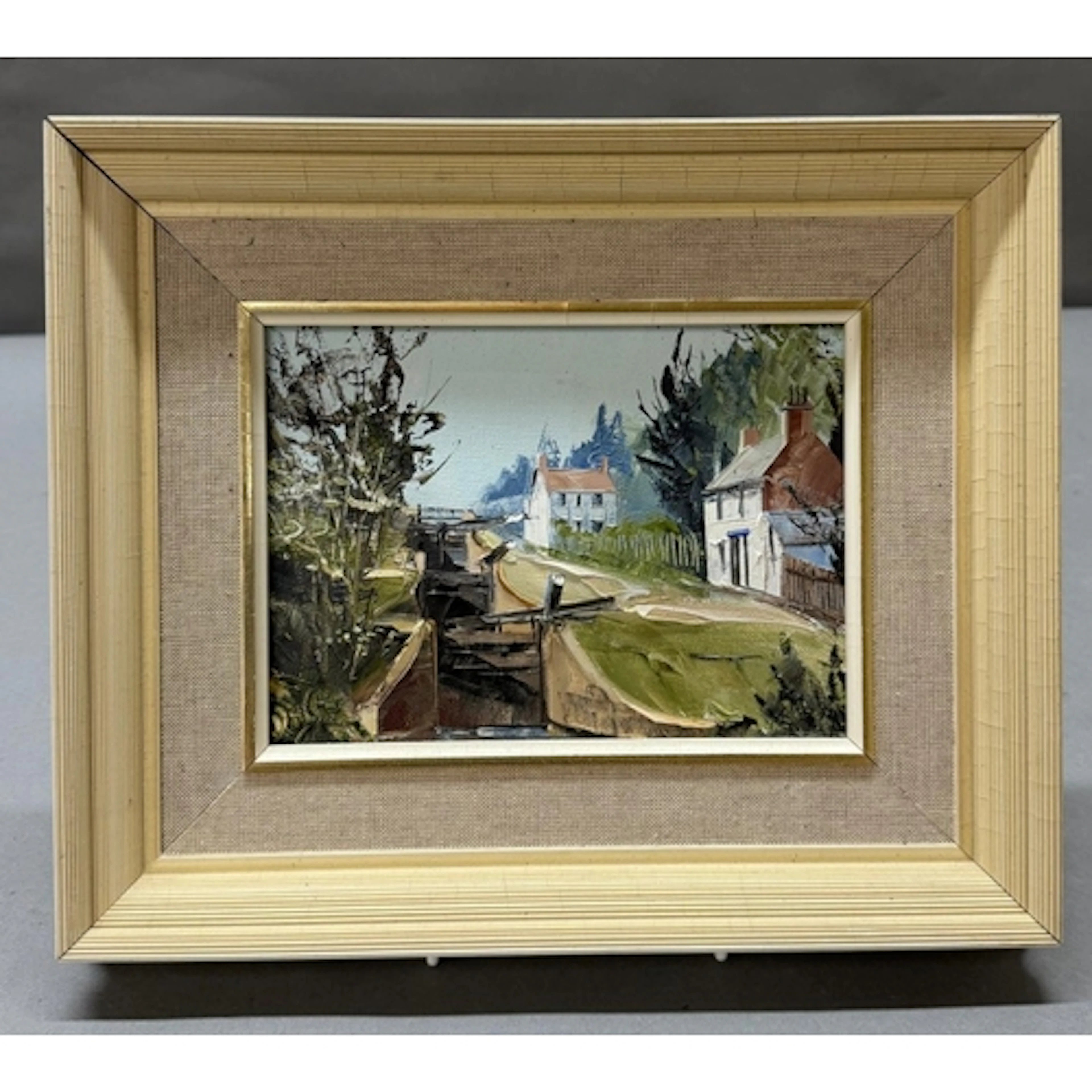 Harley Crossley Palette knife oil painting 'Pont newydd Lock...