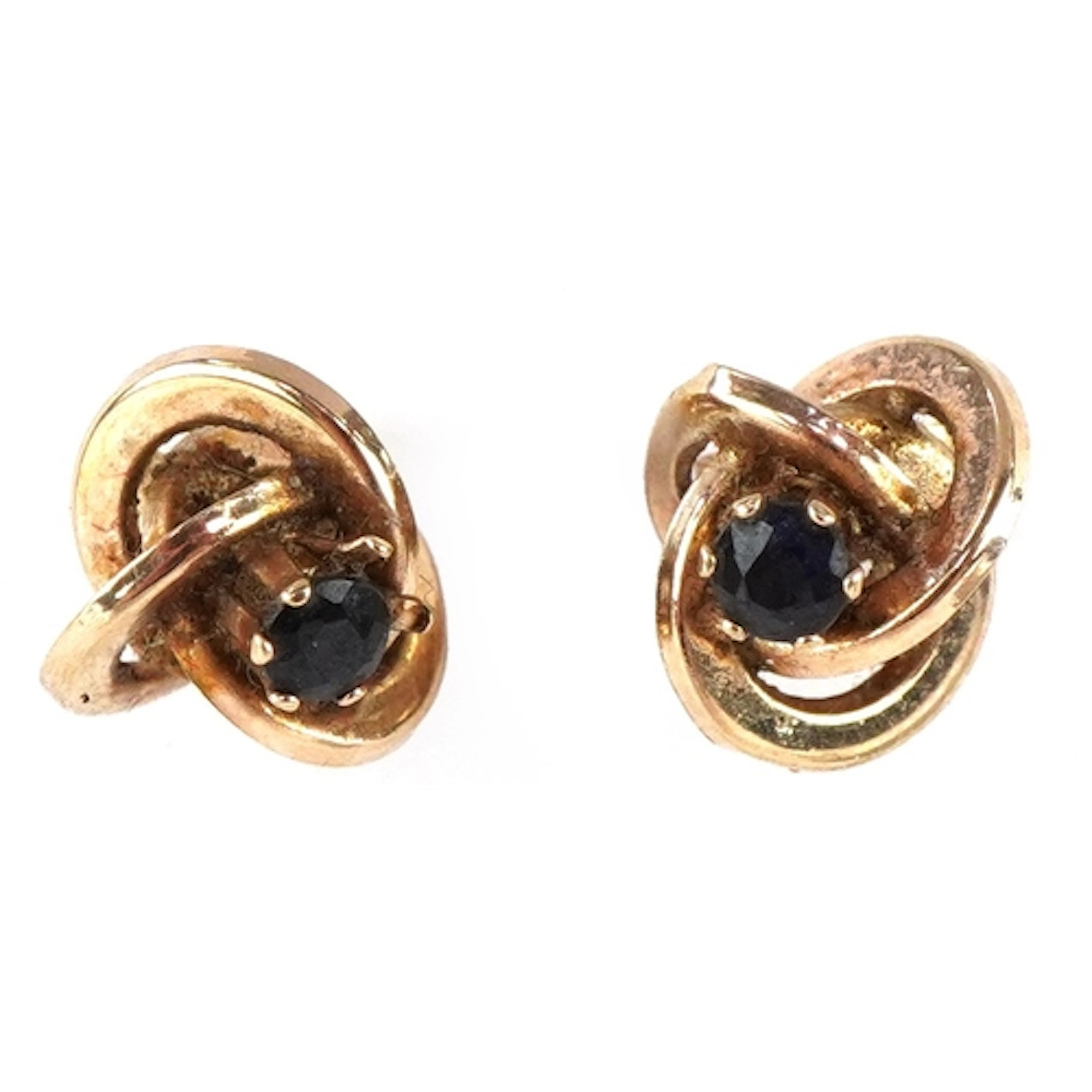 Pair of unmarked gold blue spinel stud earrings, 7.3mm in di...