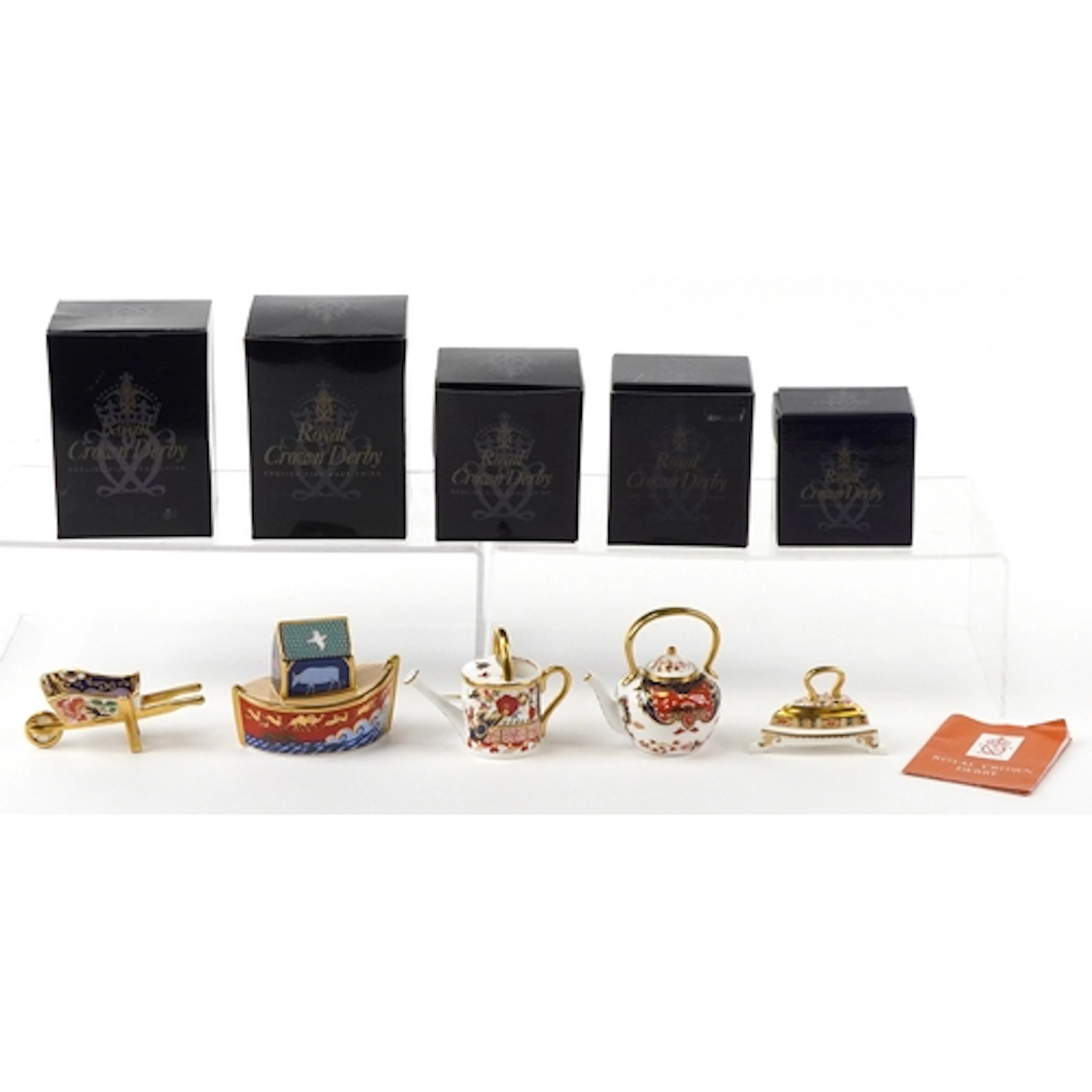 Five Royal Crown Derby paperweights comprising Noah's Ark, W...