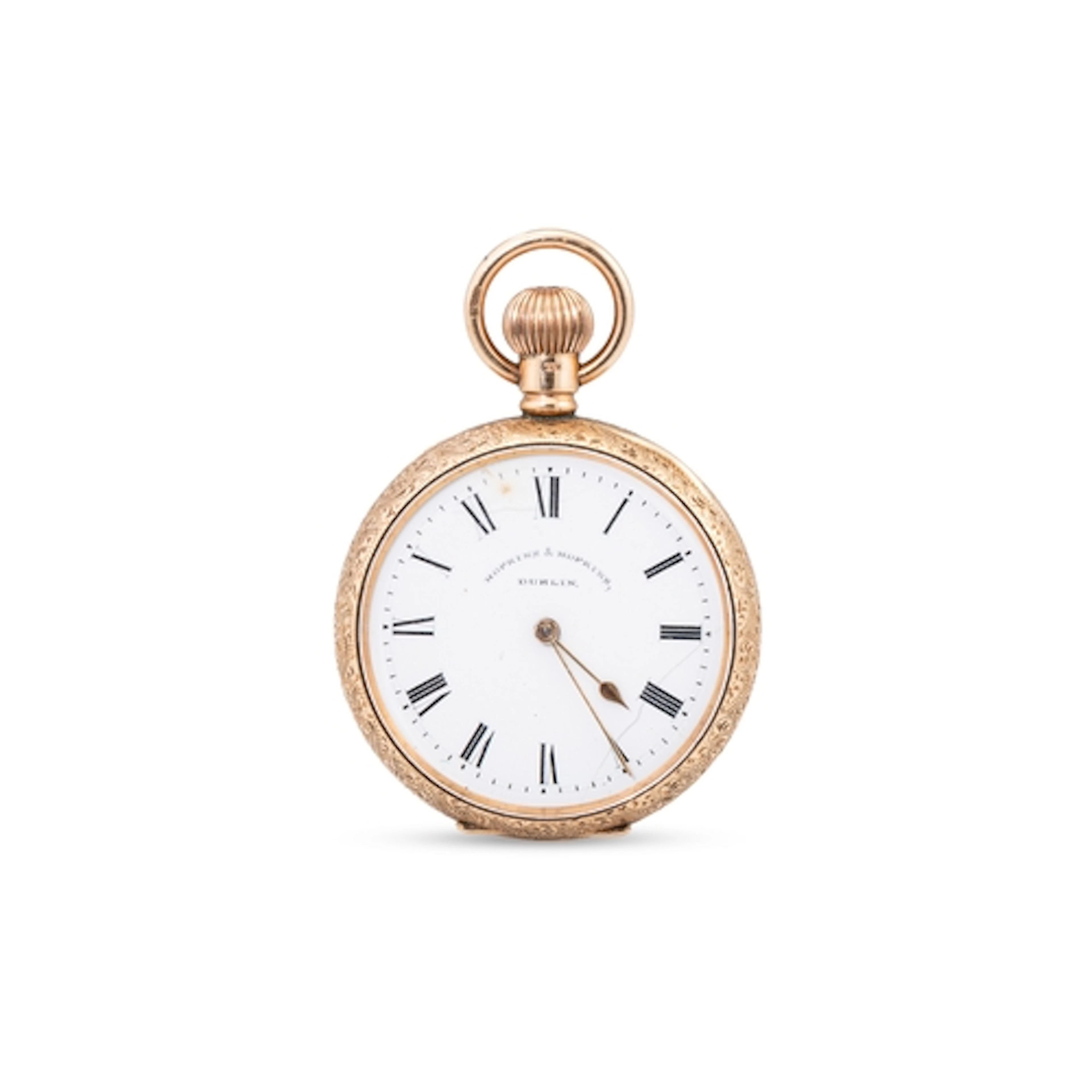 A 9CT GOLD OPEN FACED POCKET WATCH, dial by Hopkins & Hopkin...
