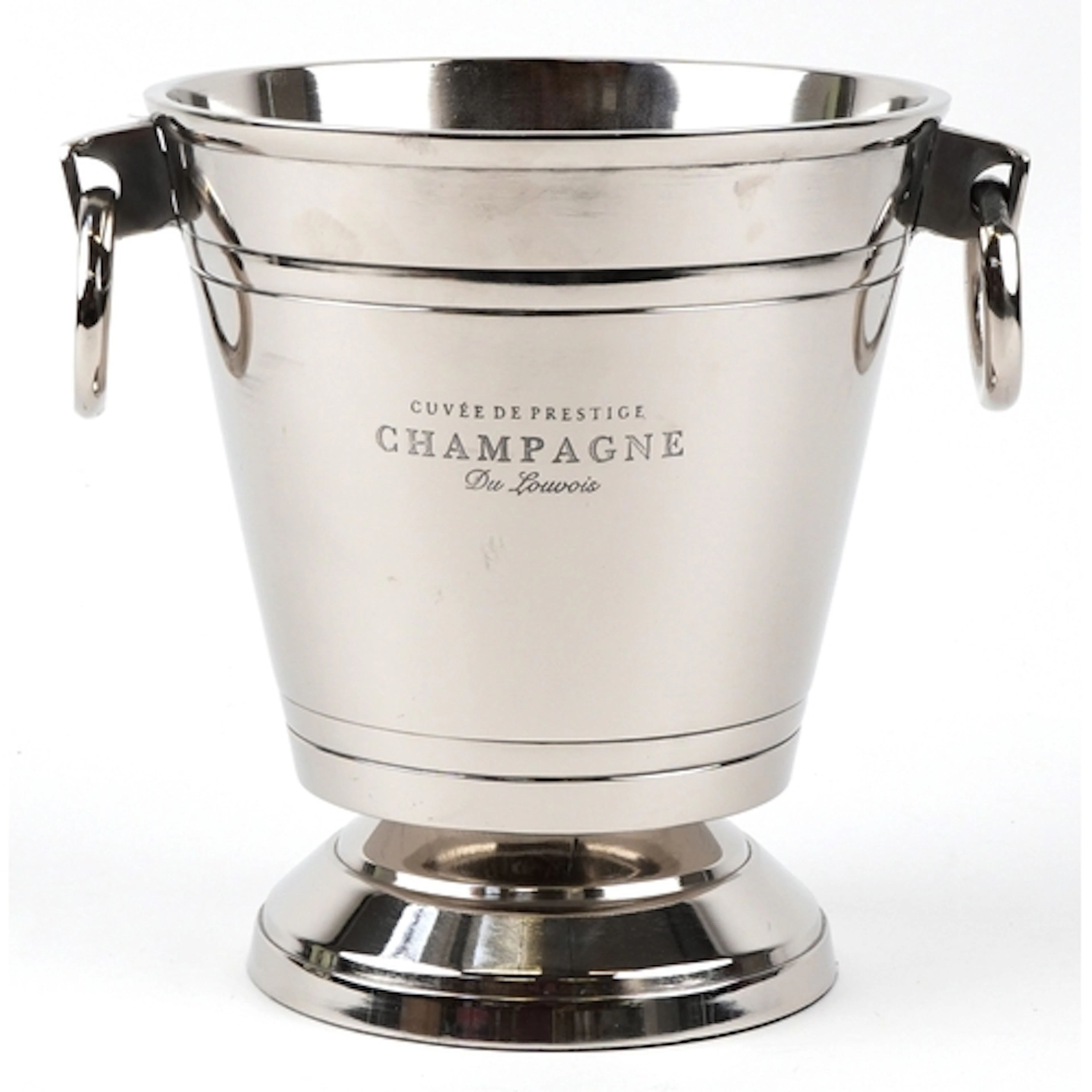 Du Louvois design chromed ice bucket with ring handles, 28.5...