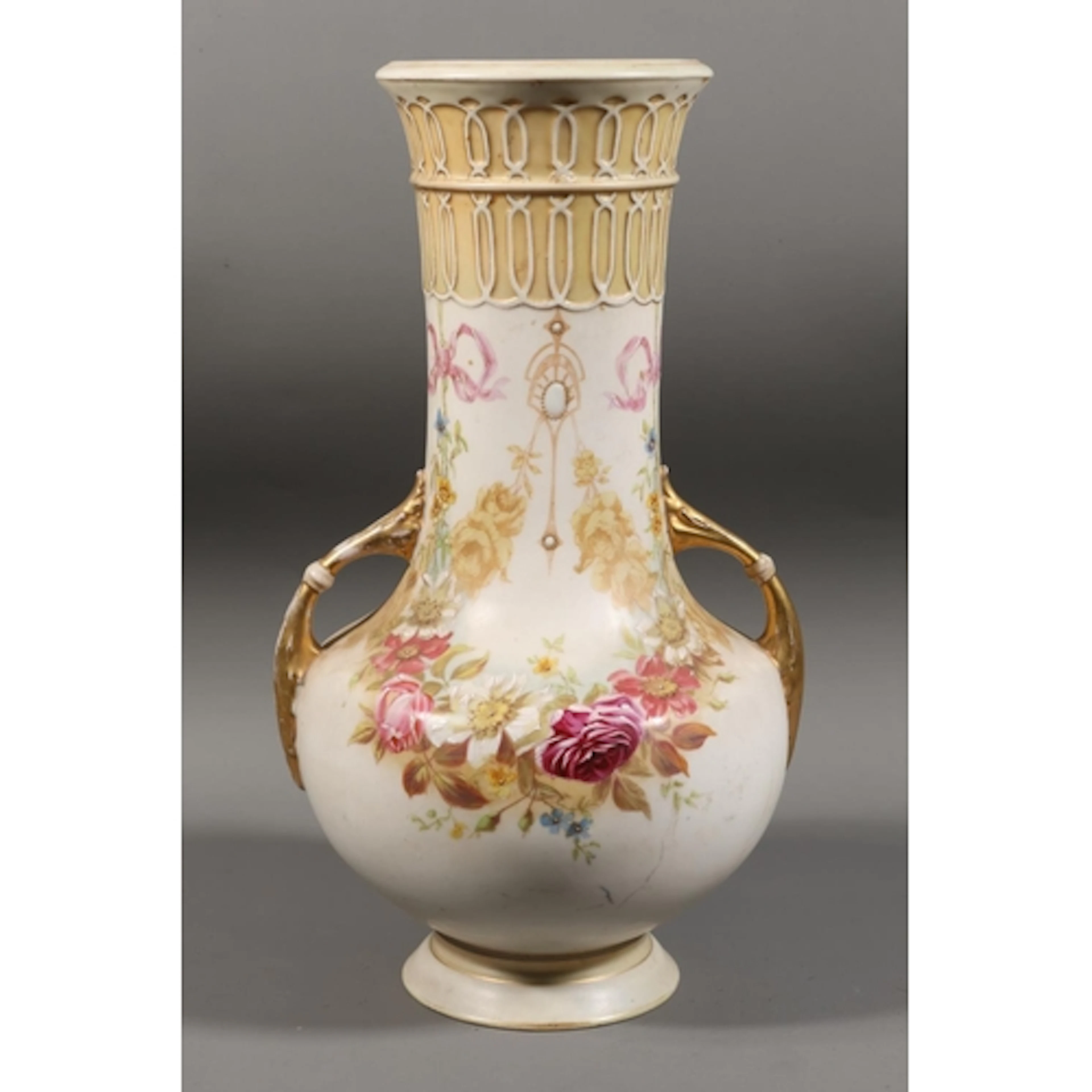 Royal Worcester style vase with foliate and gilt decoration,...