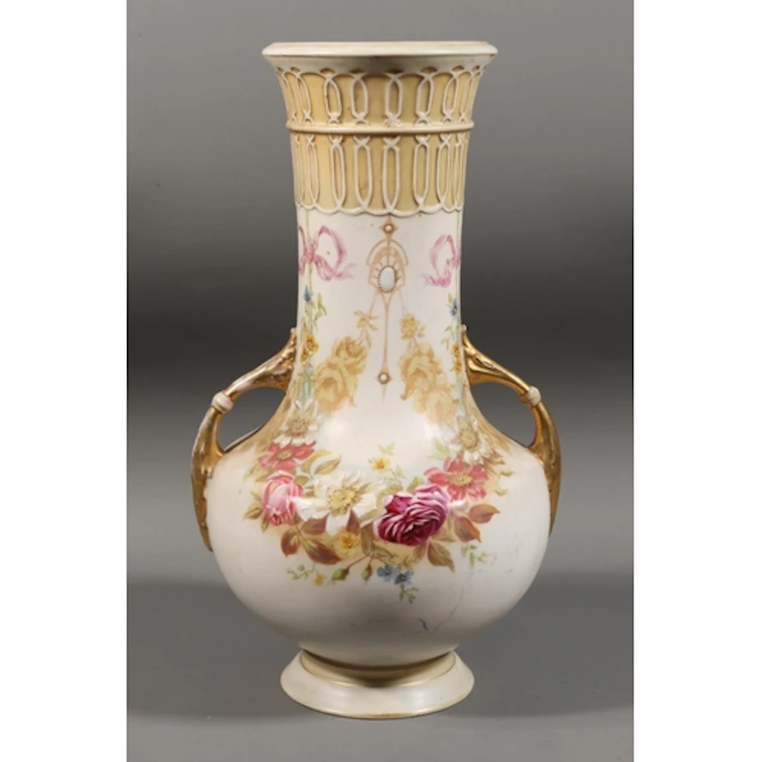 Royal Worcester style vase with foliate and gilt decoration,...