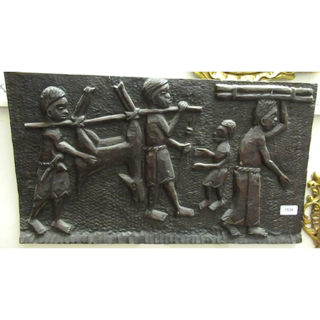 Three African carved hardwood panels, together with other mi...