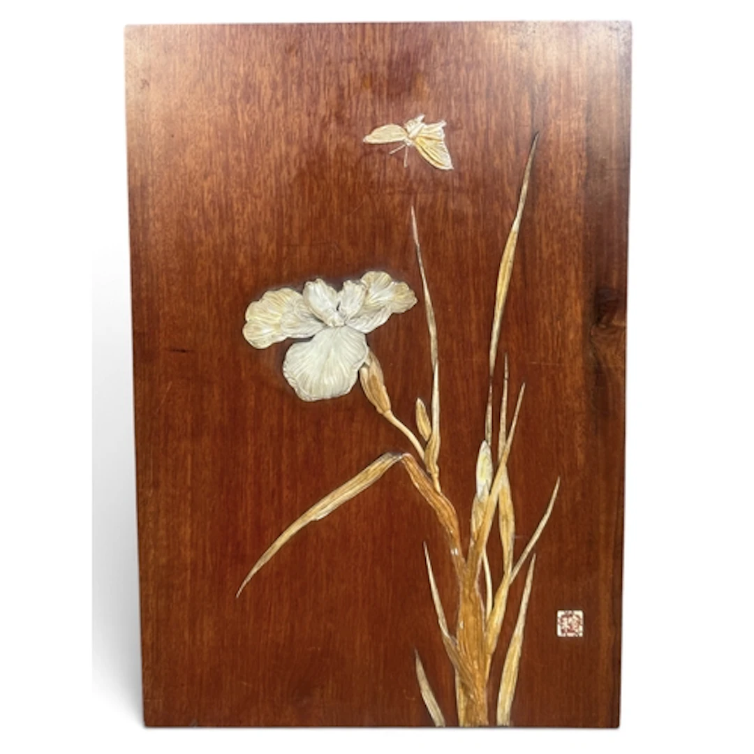 A JAPANESE INLAID PANEL Signed.