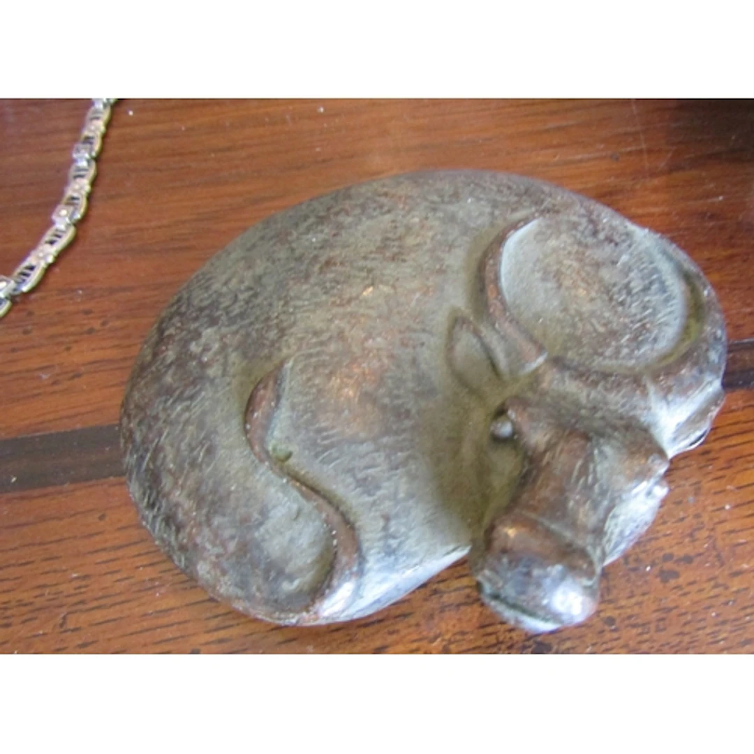 Eastern Bronze Scroll Weight of Resting Water Buffalo Signed...
