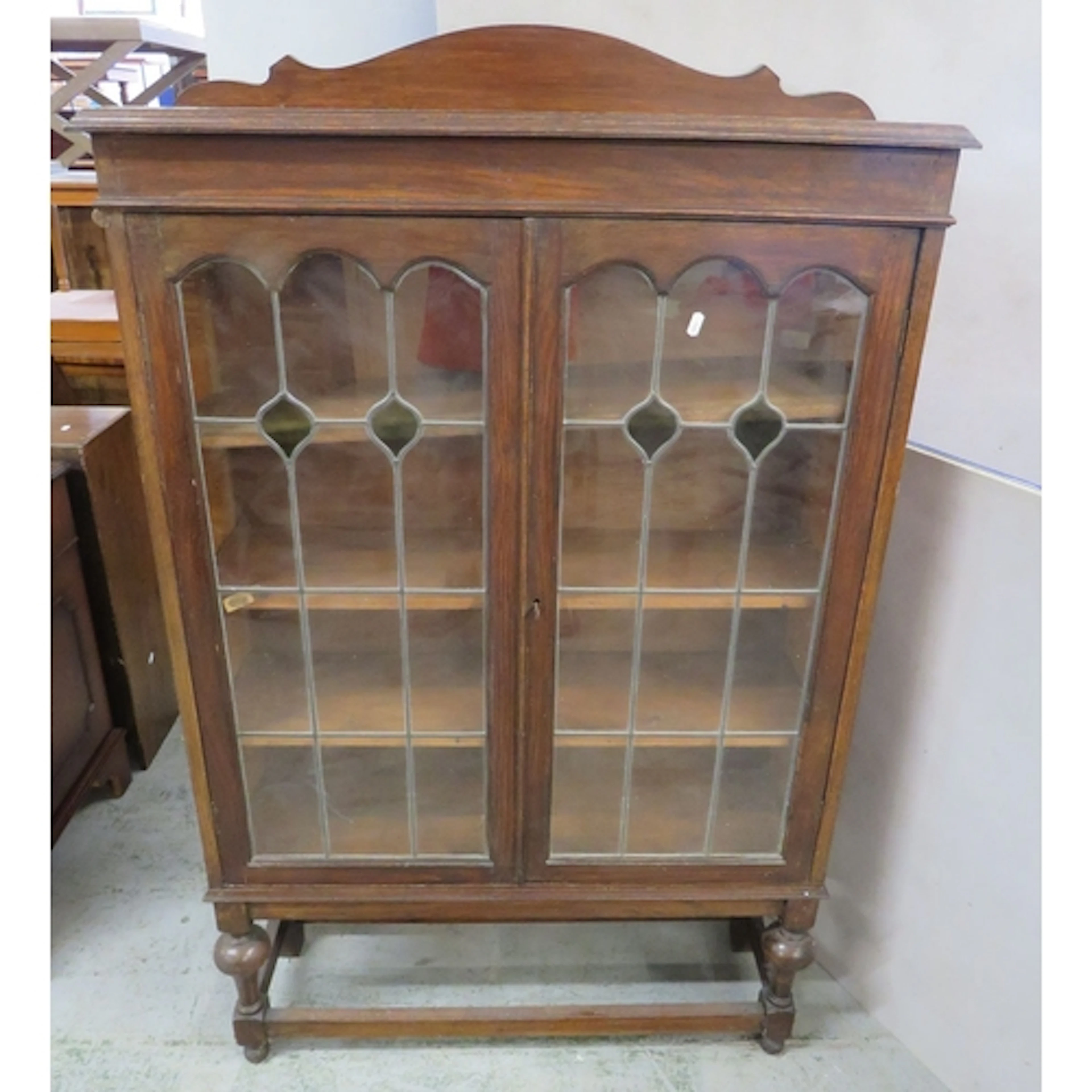 Antique Oak Display Cabinet, 3 internal shelves, turned supp...