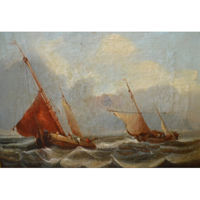 Abraham Hulk, oil on canvas, maritime scene with two fishing...