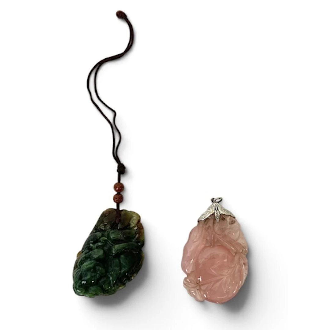 A CHINESE PINK ROCK CRYSTAL AND JADEITE STONE ...
