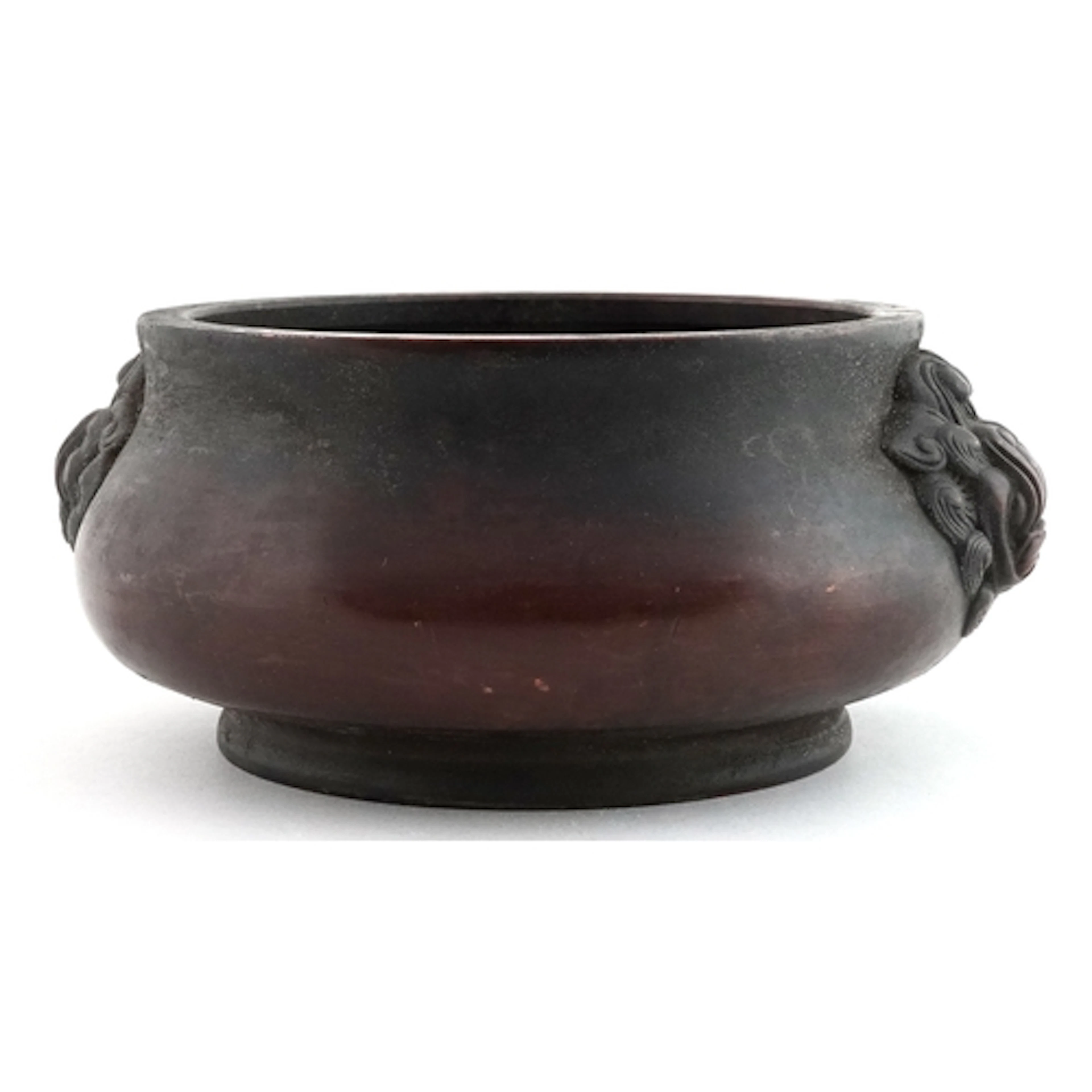 Chinese patinated bronze censer with dragon head handles, ch...