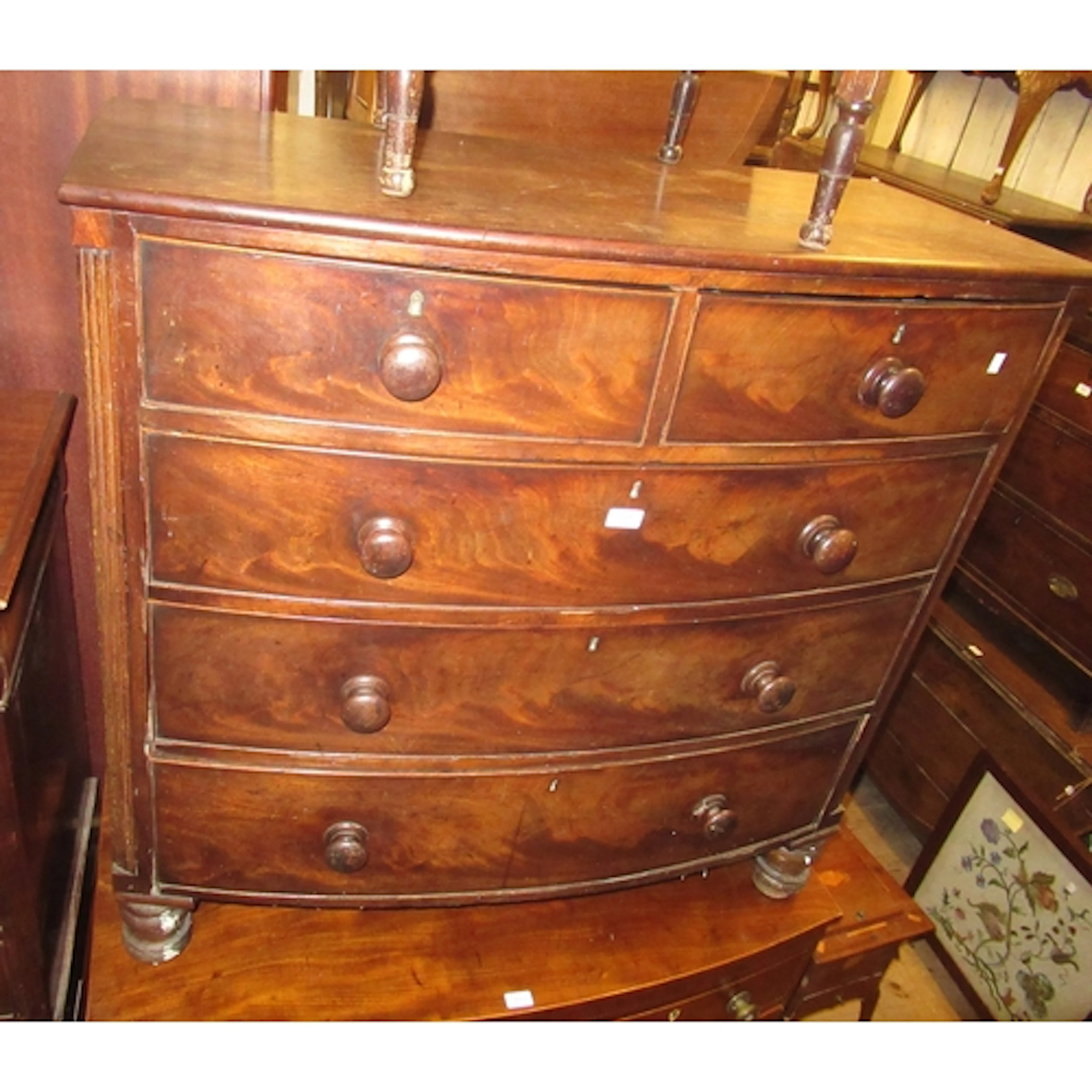 Victorian mahogany bow front chest of two short and three lo...