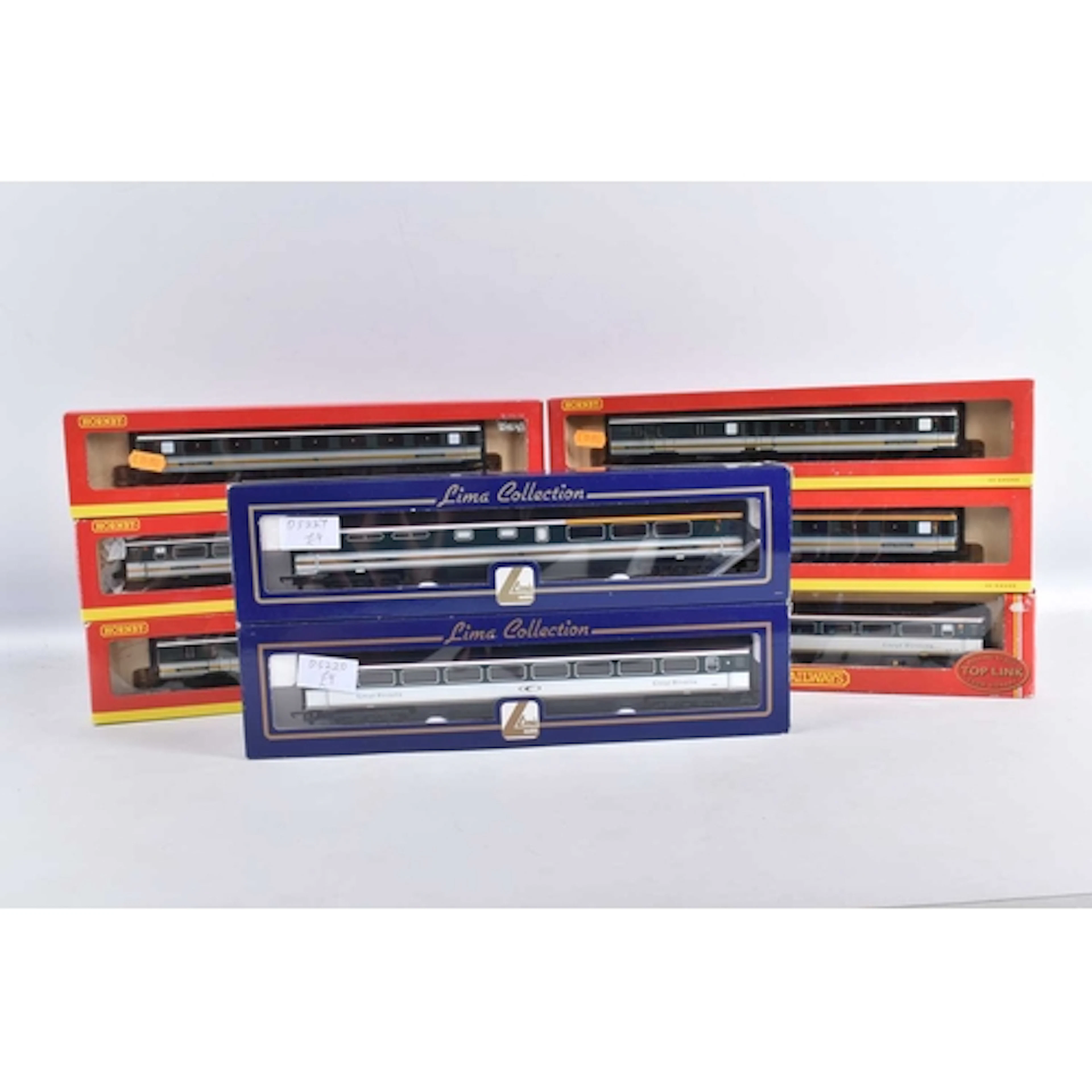 A QUANTITY OF BOXED HORNBY AND LIMA B.R. Mk.2 & Mk.3 COA...