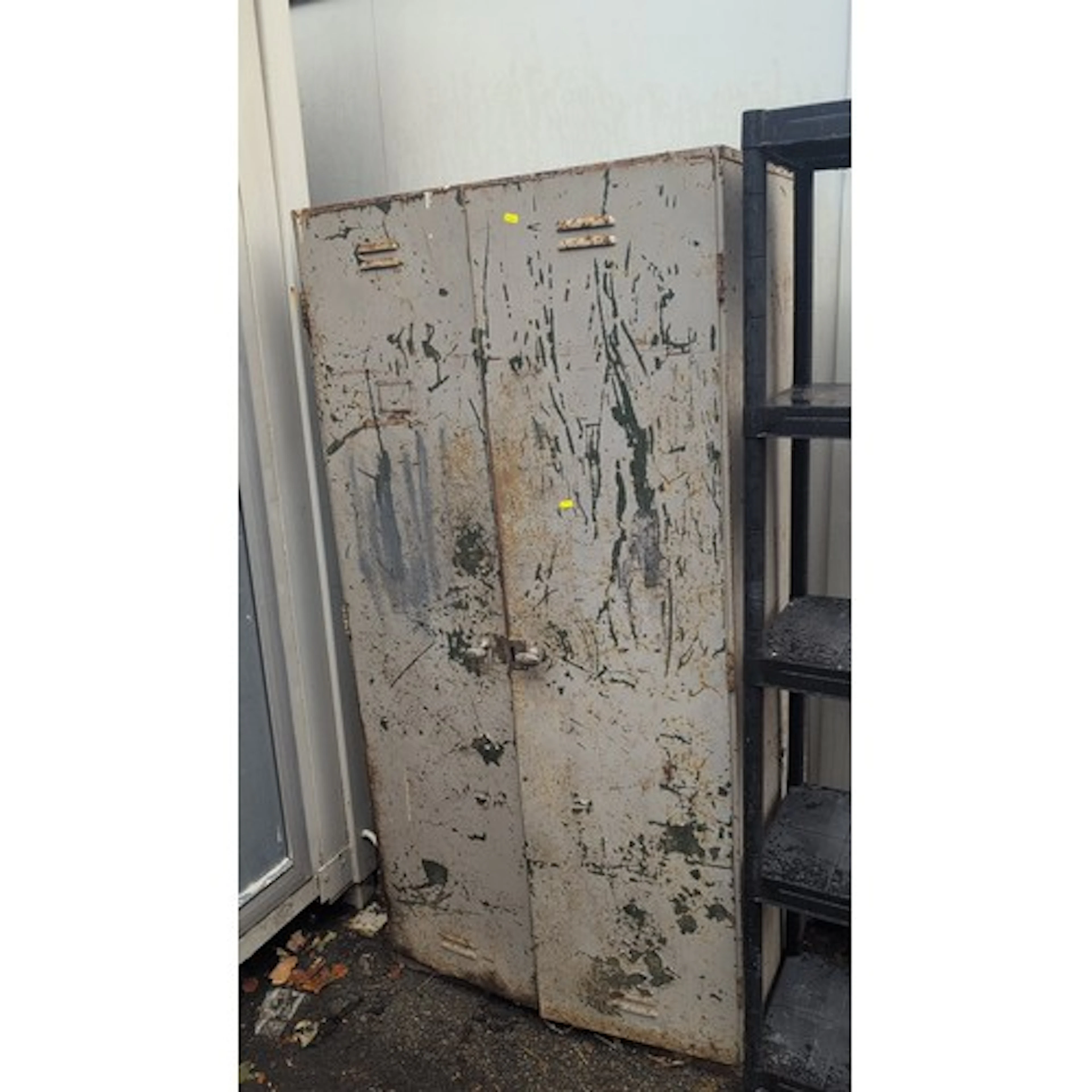 Painted sheet-metal industrial cabinet, the double doors wit...