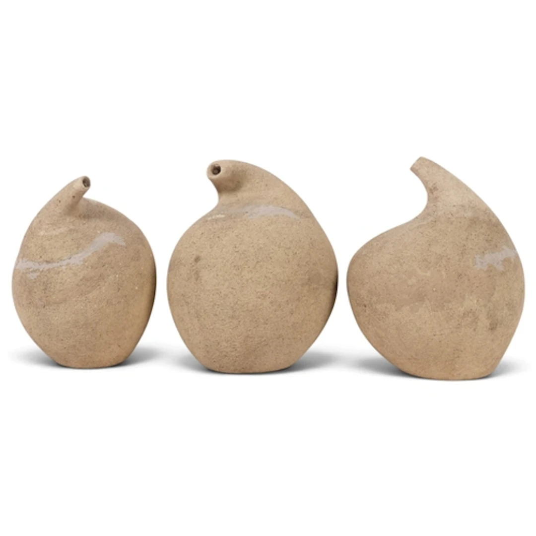 3 unusual abstract design stoneware vessels, H24cm