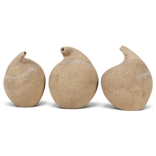 3 unusual abstract design stoneware vessels, H24cm