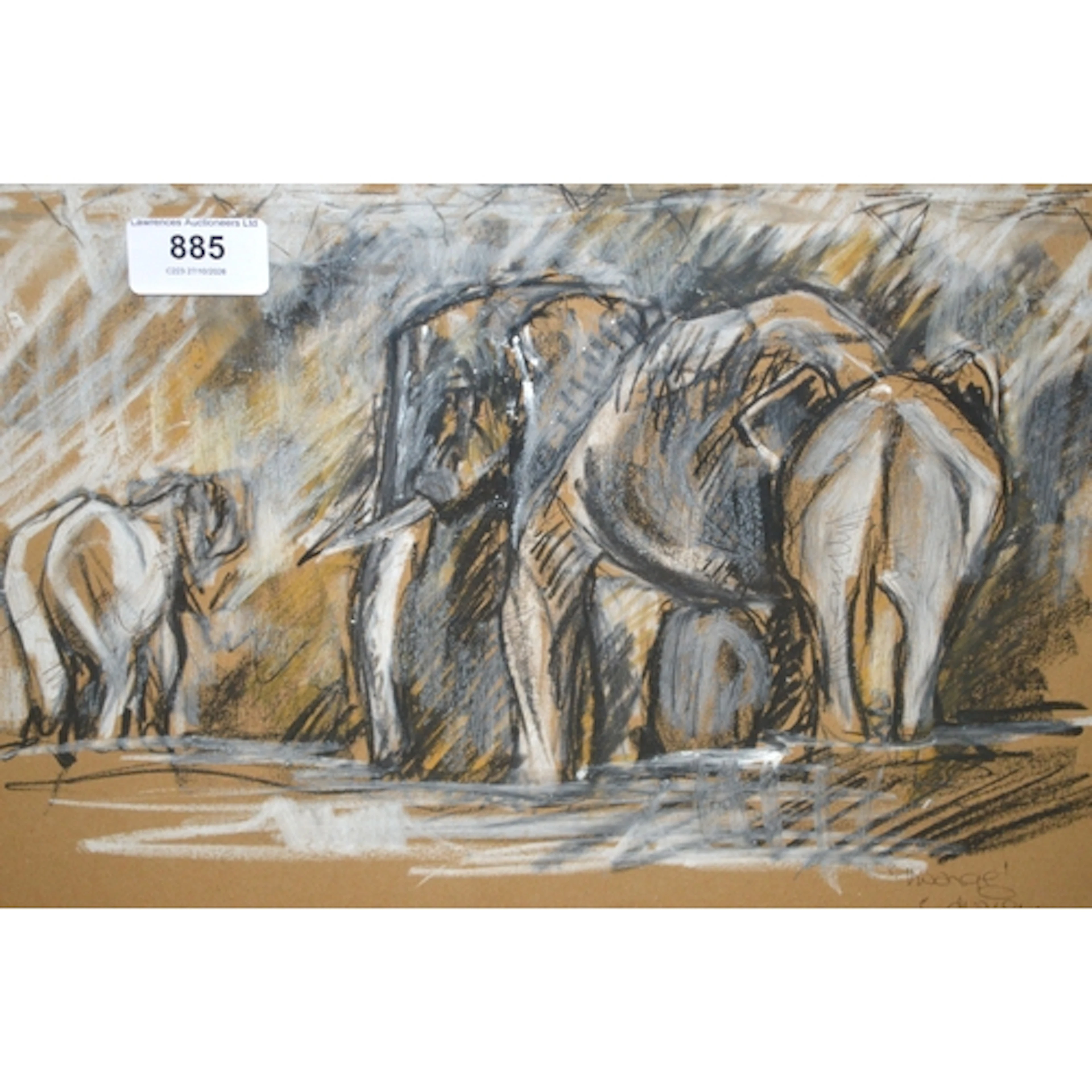 J. Dunjey (South African), pair of signed coloured chalk dra...