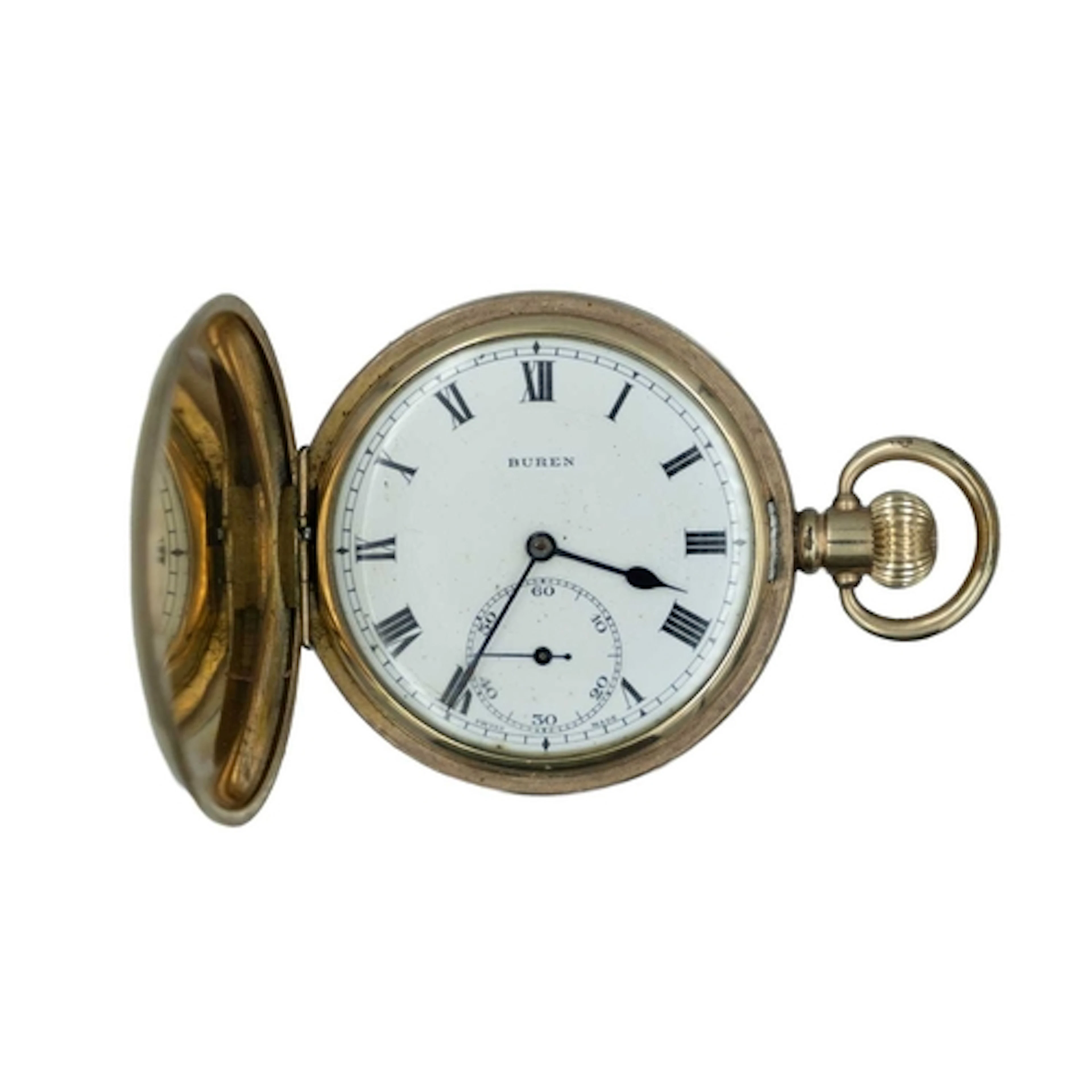 BUREN - A gold-plated full-hunter keyless wind pocket watch....