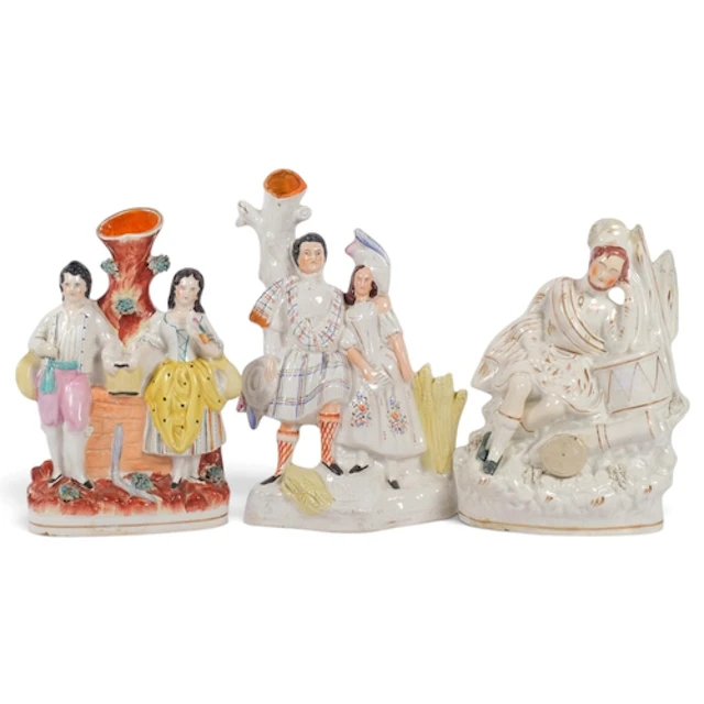 3 Victorian Staffordshire flat-back pottery figures