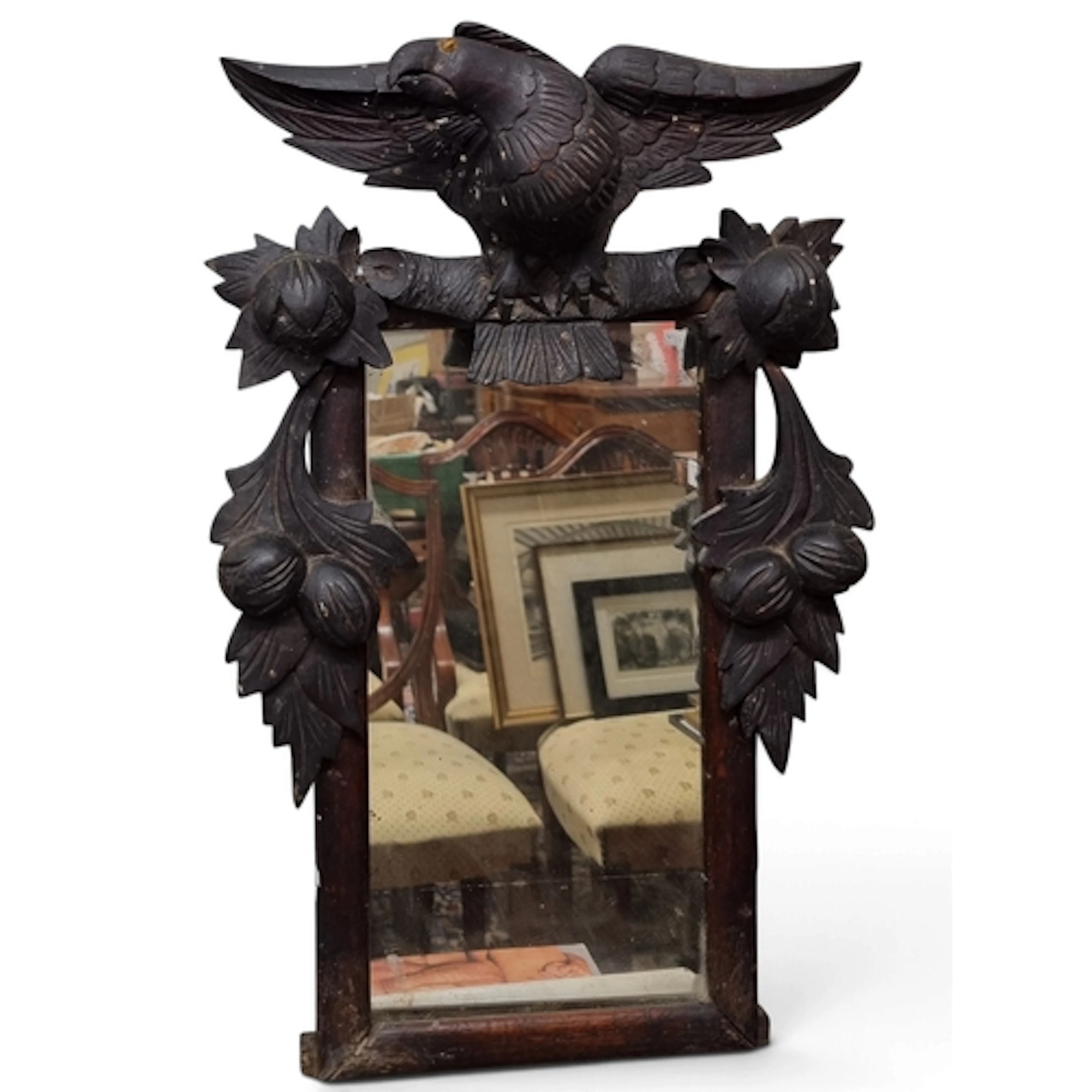 A 19th Century Black Forest wall Mirror with carved eagle su...