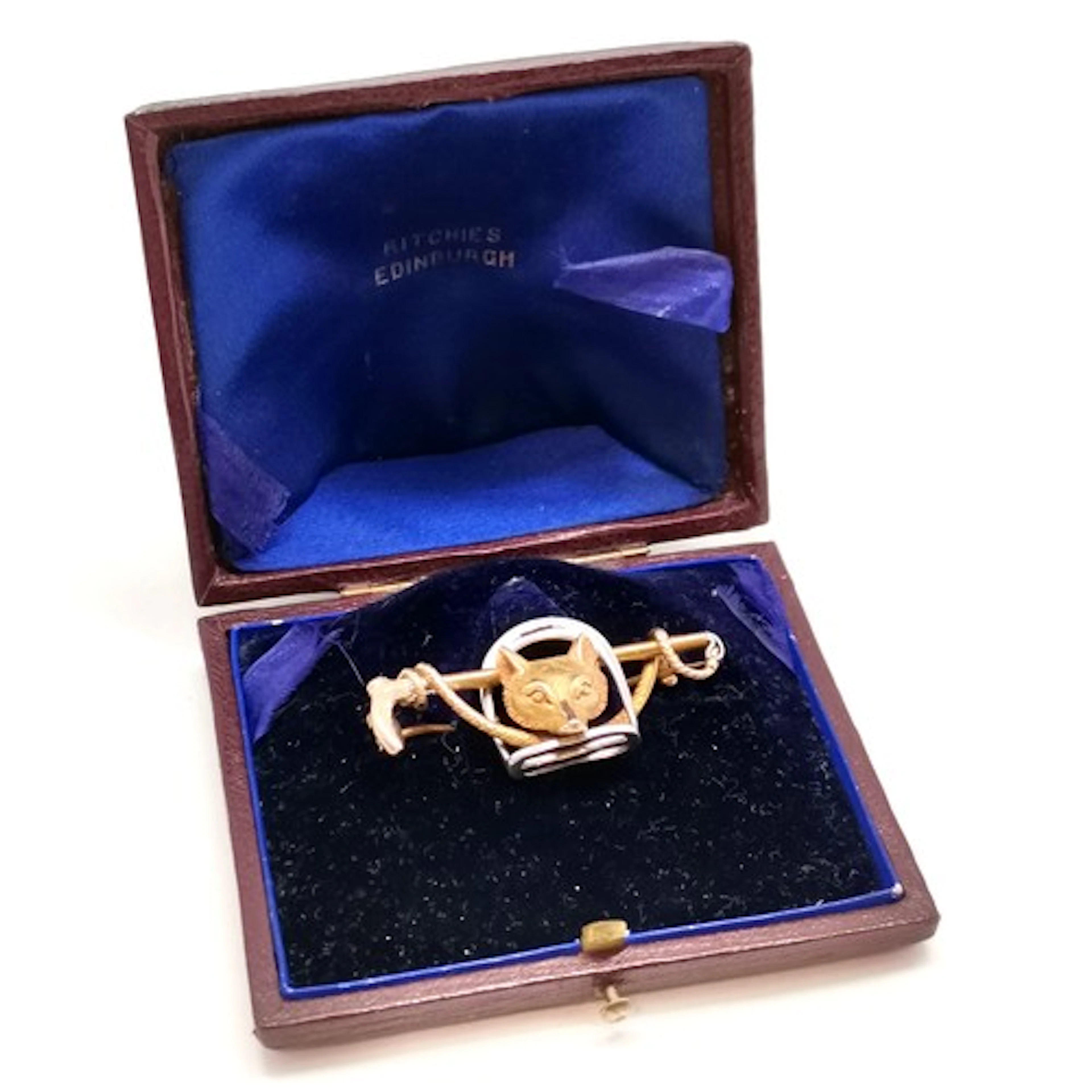 Antique unmarked (touch tests as 18ct) gold & platinum fox m...