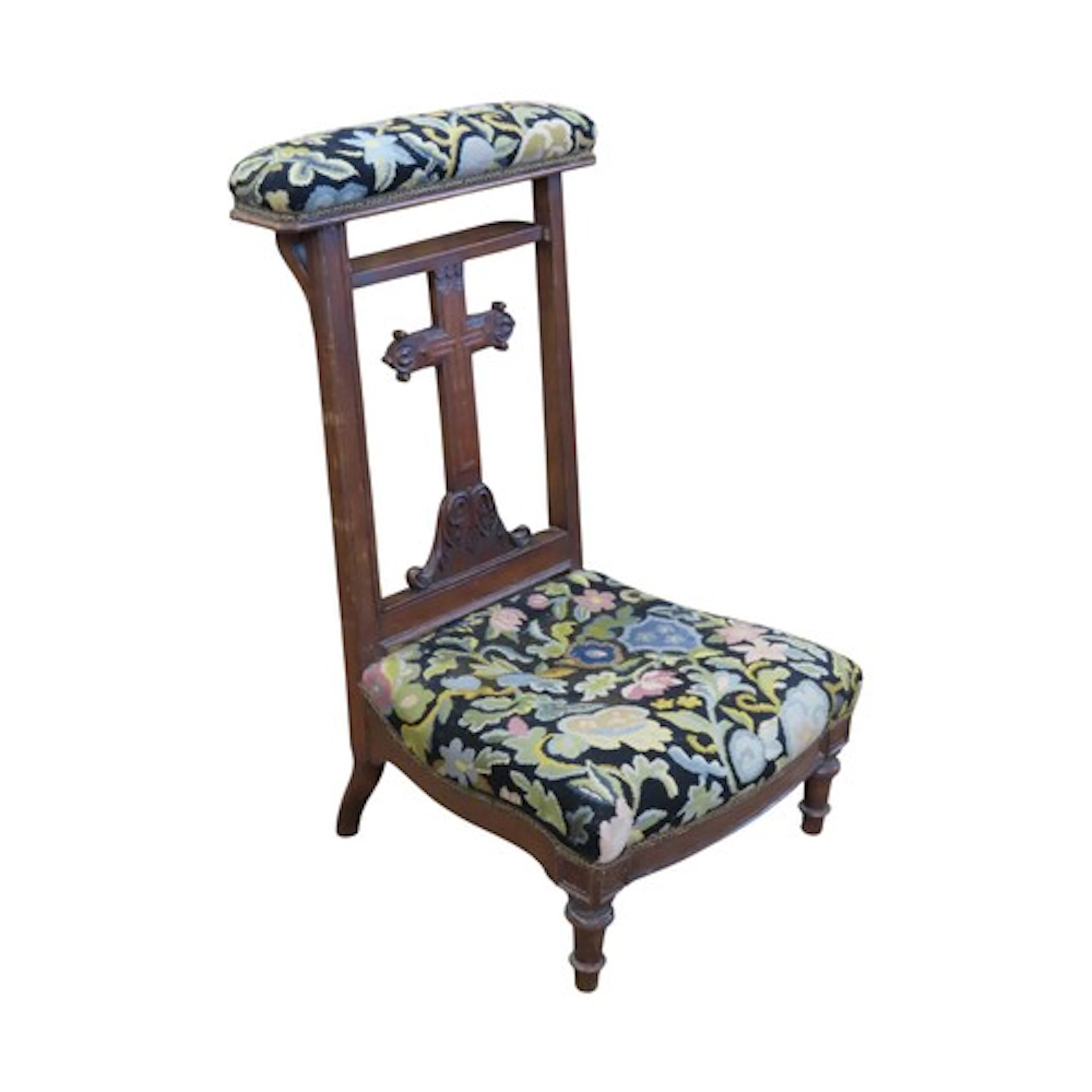 A Victorian prayer chair with tapestry panels